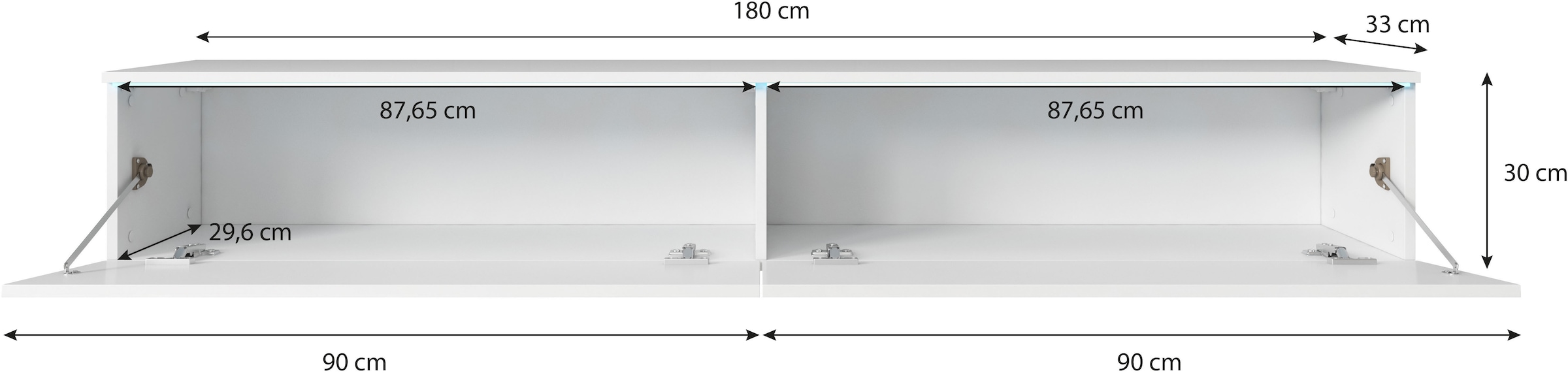 INOSIGN Lowboard »LOWBOARD VERA, wahlweise mit oder ohne Beleuchtung«, Modernes griffloses TV-Board, 180 cm TV-Schrank, stehend und hängend