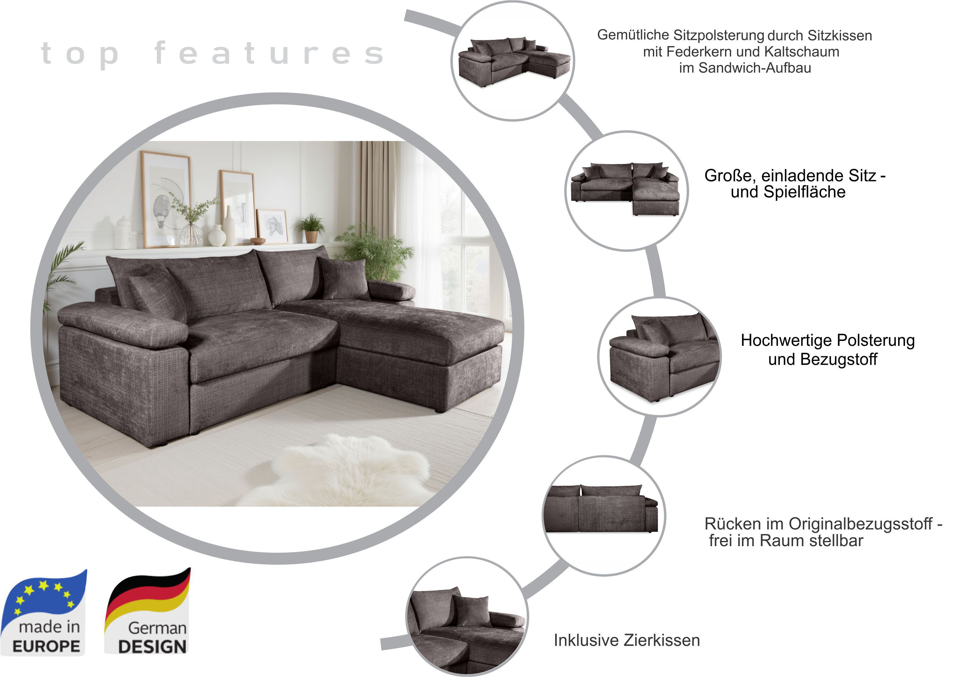 Thumbnail - COLLECTION AB Ecksofa "Cosy L-Form, Breite 234 cm" Sitzaufbau im Sanwich-Federkern mit Kaltschaumauflage