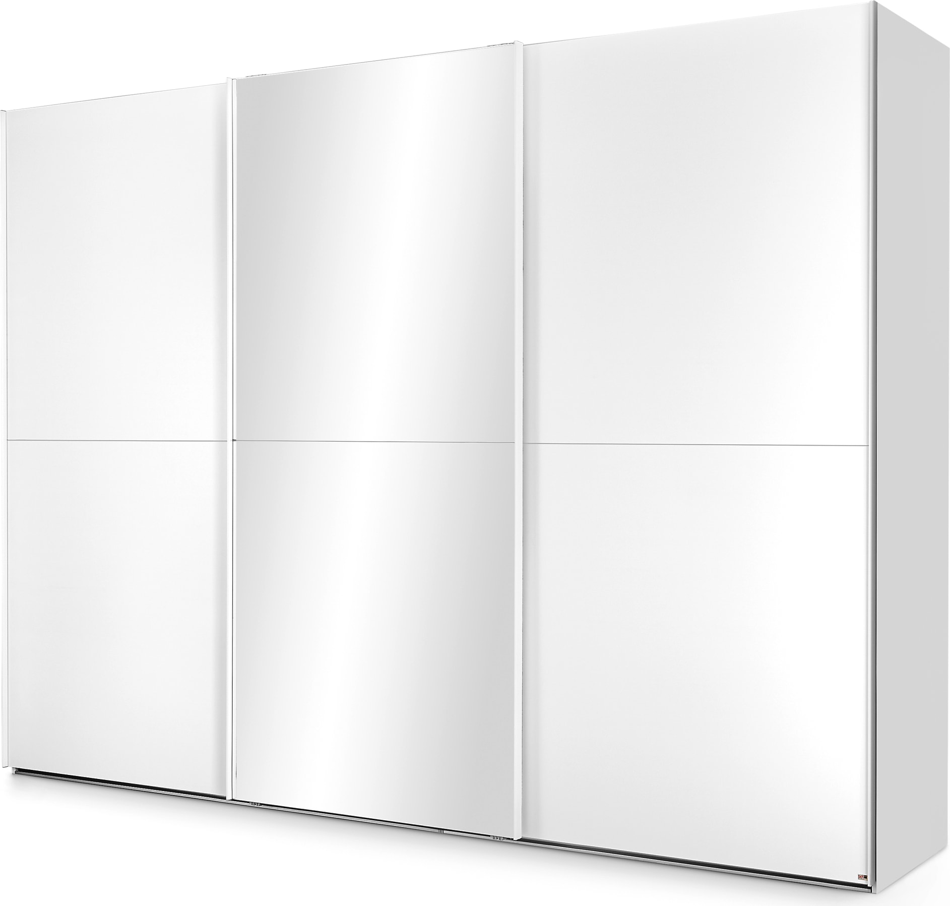 Schwebetürenschrank, B:301cm H:223cm T:68cm, weiß, SET ONE BY MUSTERRING, Holzwerkstoff, Schränke, "Henderson", mit Spiegel, inkl. Fachböden und