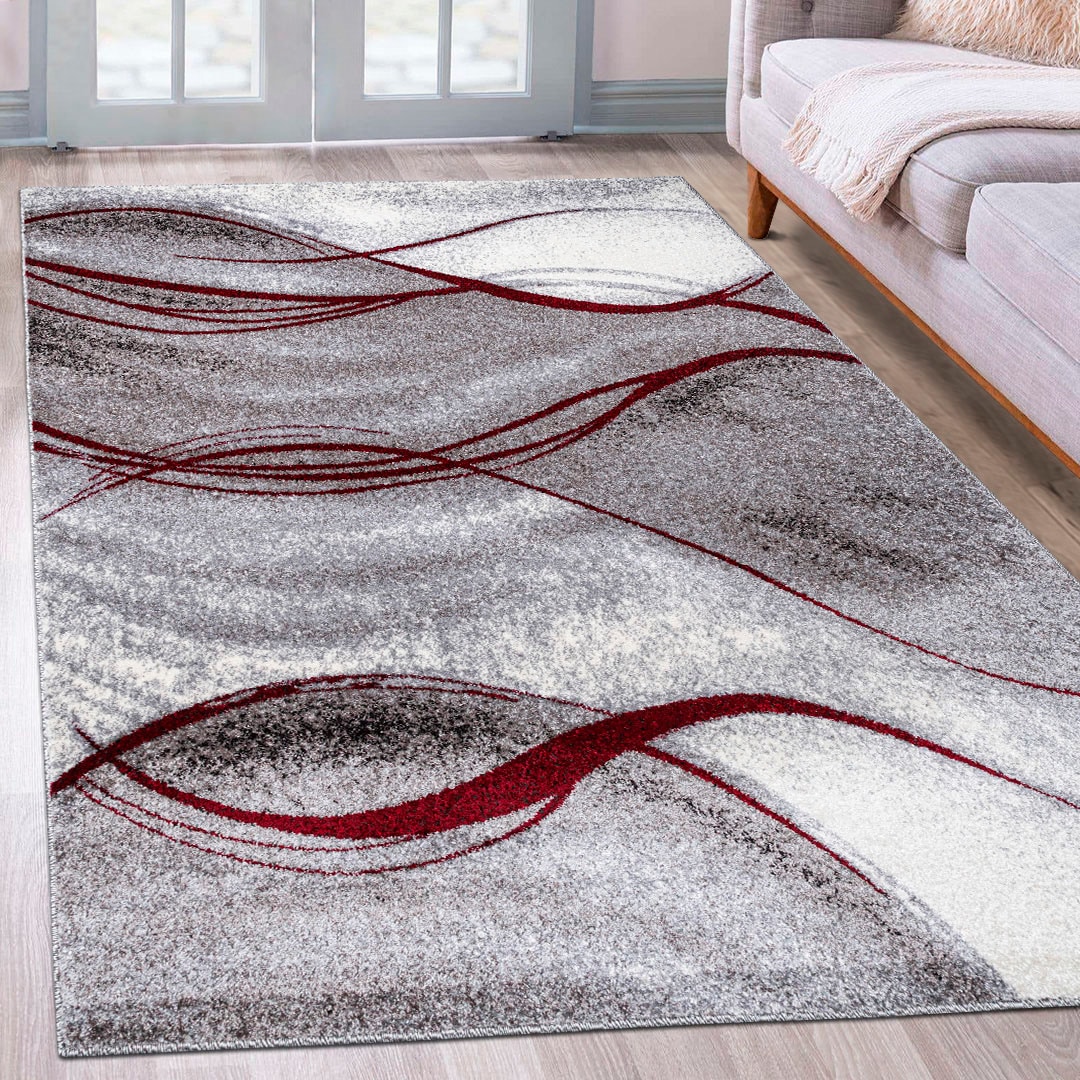 Teppich OTTO HOME "Tritom" Gr. 6, rot, B:200cm H:9mm L:300cm, Kunstfaser, Teppiche, Teppich, mit besonders weichem Flor, Kurzflor, modernes Wellen Muster