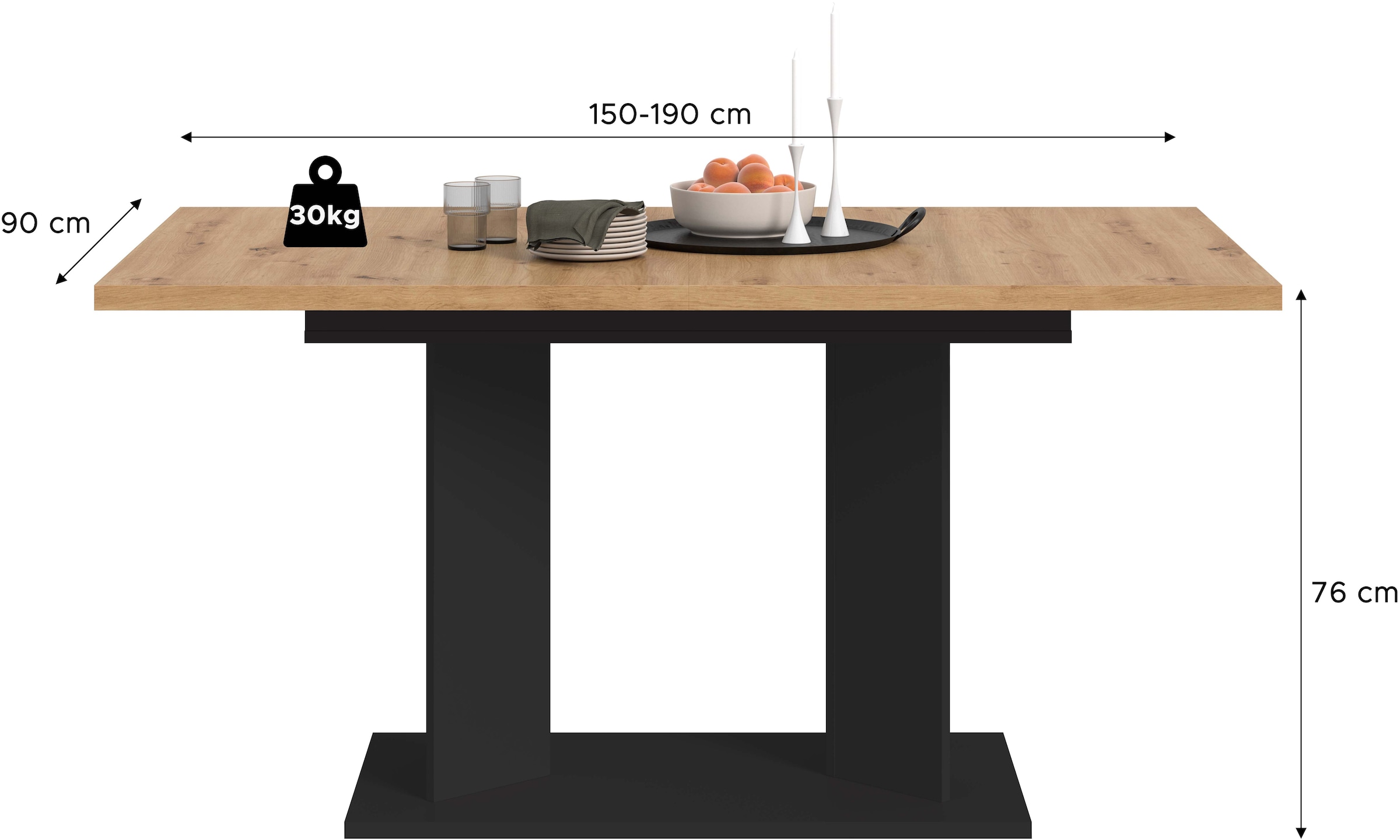 Home affaire Esstisch »GERO, 150-190 cm, ausziehbar, Säulengestell« in verschiedenen Ausführungen erhältlich, 1 Stk. tlg. Tisch, Esstisch, Esszimmer, Esszimmertisch, Küchetisch, Bartisch