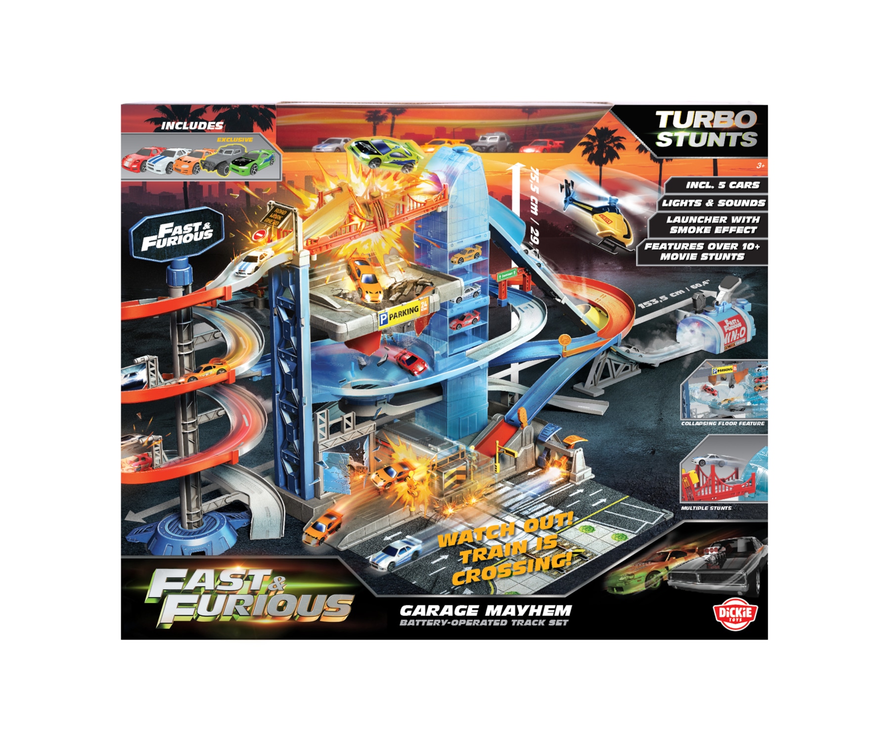 DICKIE TOYS Kinder Spiel-Parkgarage "Fast & Furious Garage Mayhem", bunt, Kunststoff, B:69cm H:57cm T:17cm, Fahrzeug-Spielwelten