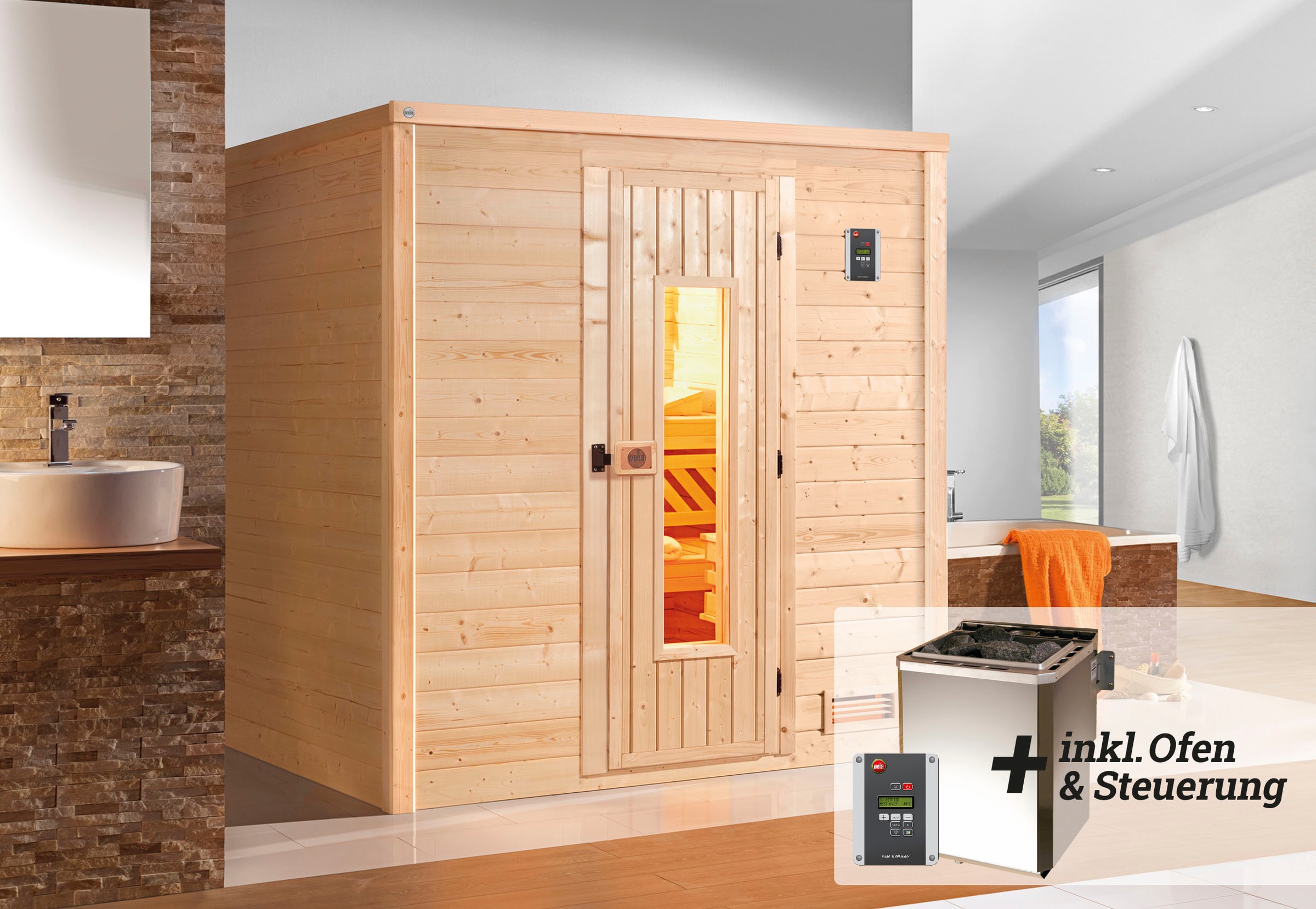 weka Sauna »Bergen«, 7,5 kW Bio-Ofen mit digitaler Steuerung