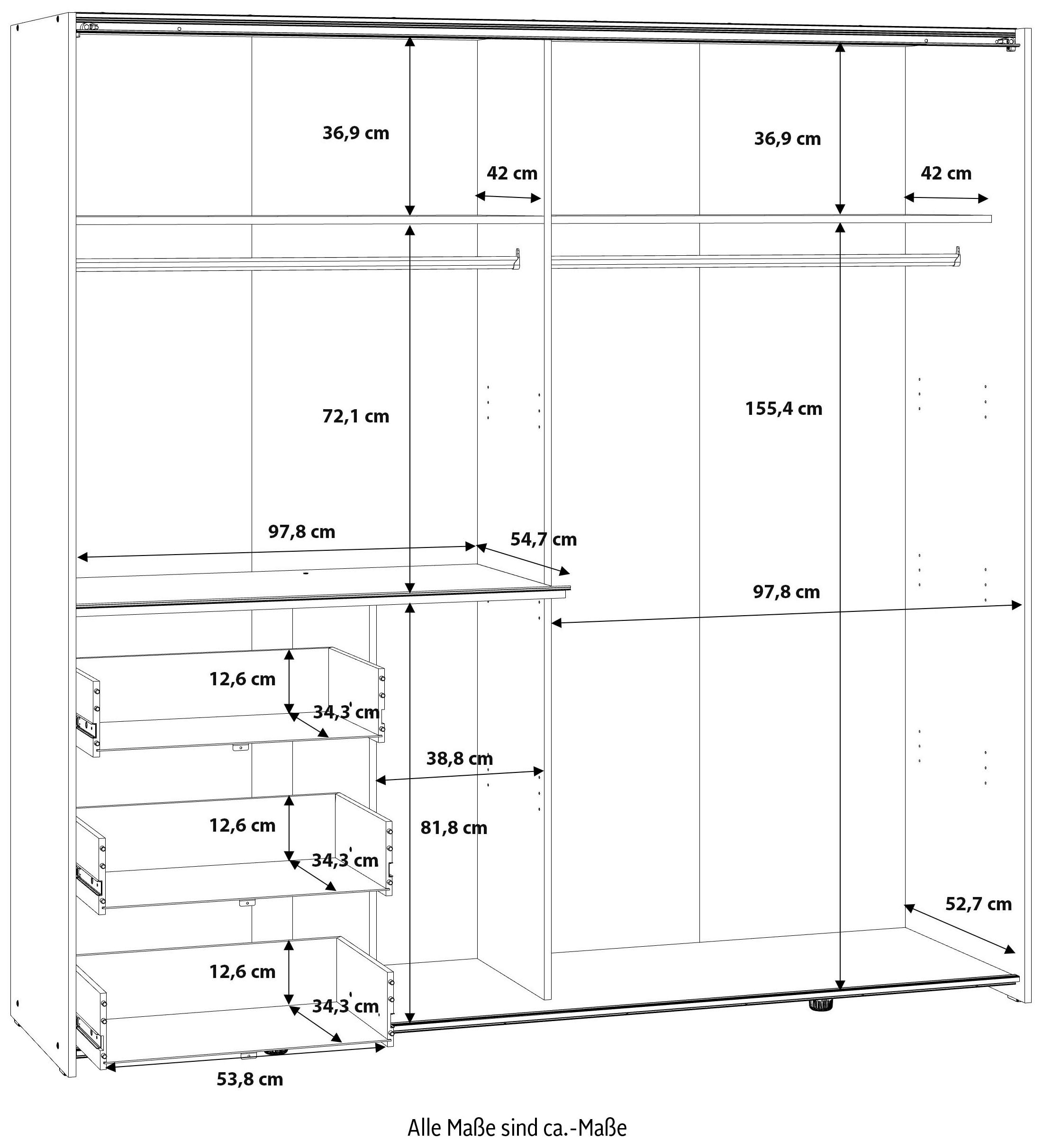 FORTE Schwebetürenschrank »Winn«, mit 3 BAUR | Schubladen