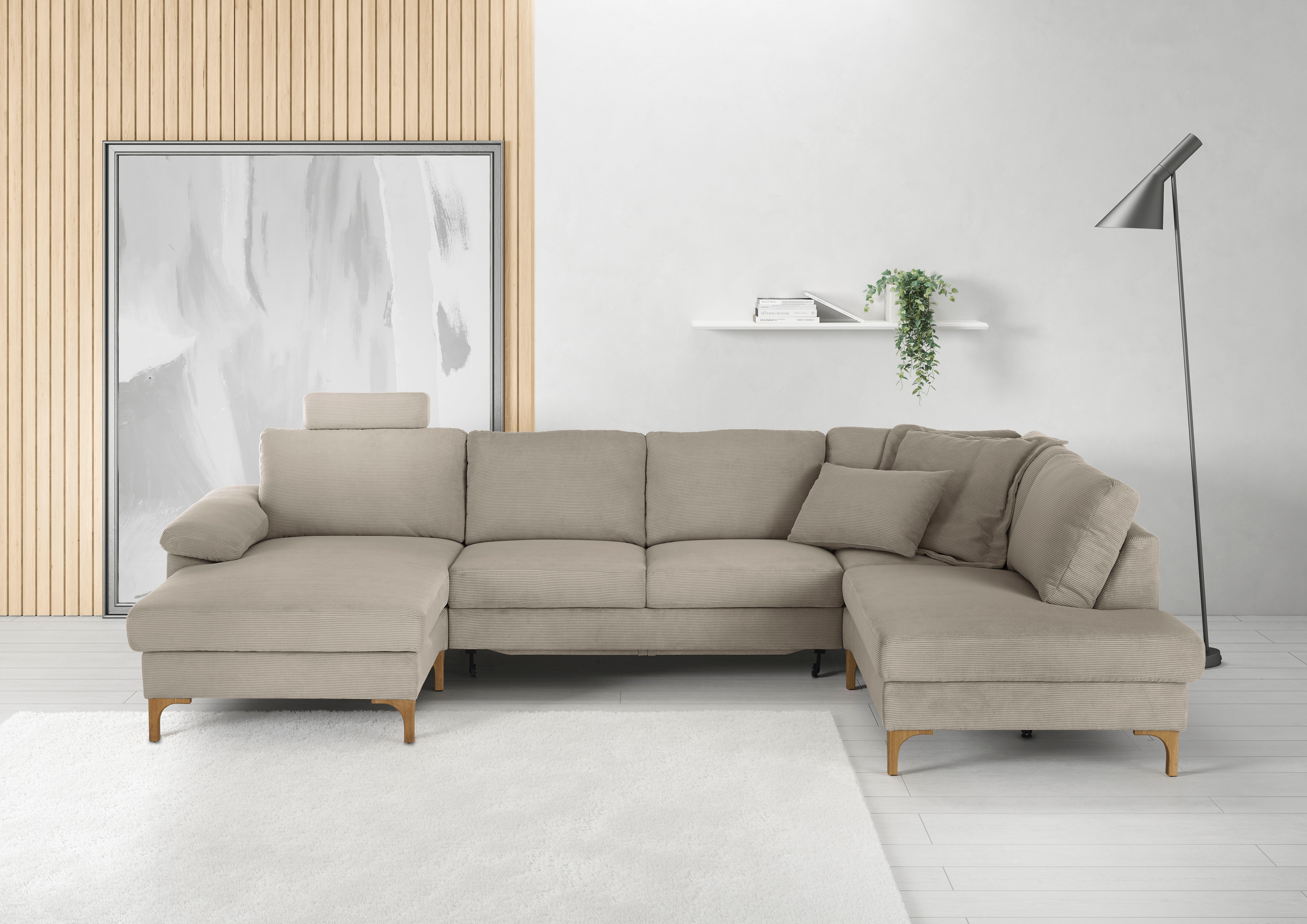 3C Candy Wohnlandschaft "Lecce, wahlweise PUR-Schaumstoff oder Tonnentaschenfederkern U-Form" Bettkasten in Umbauecke und Longchair, sowie Querschläfer im 2-Sitzer