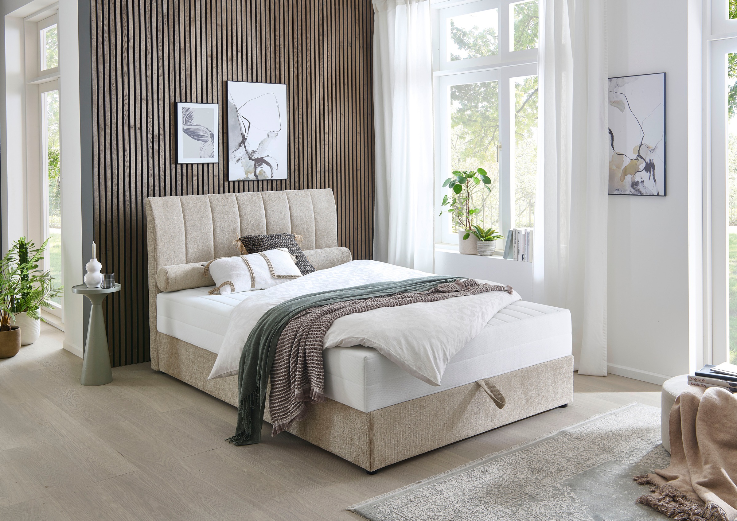 ATLANTIC home collection Boxbett »ALISIA«, mit Taschenfederkern, Bettkasten und Kissenrolle im Originalbezug