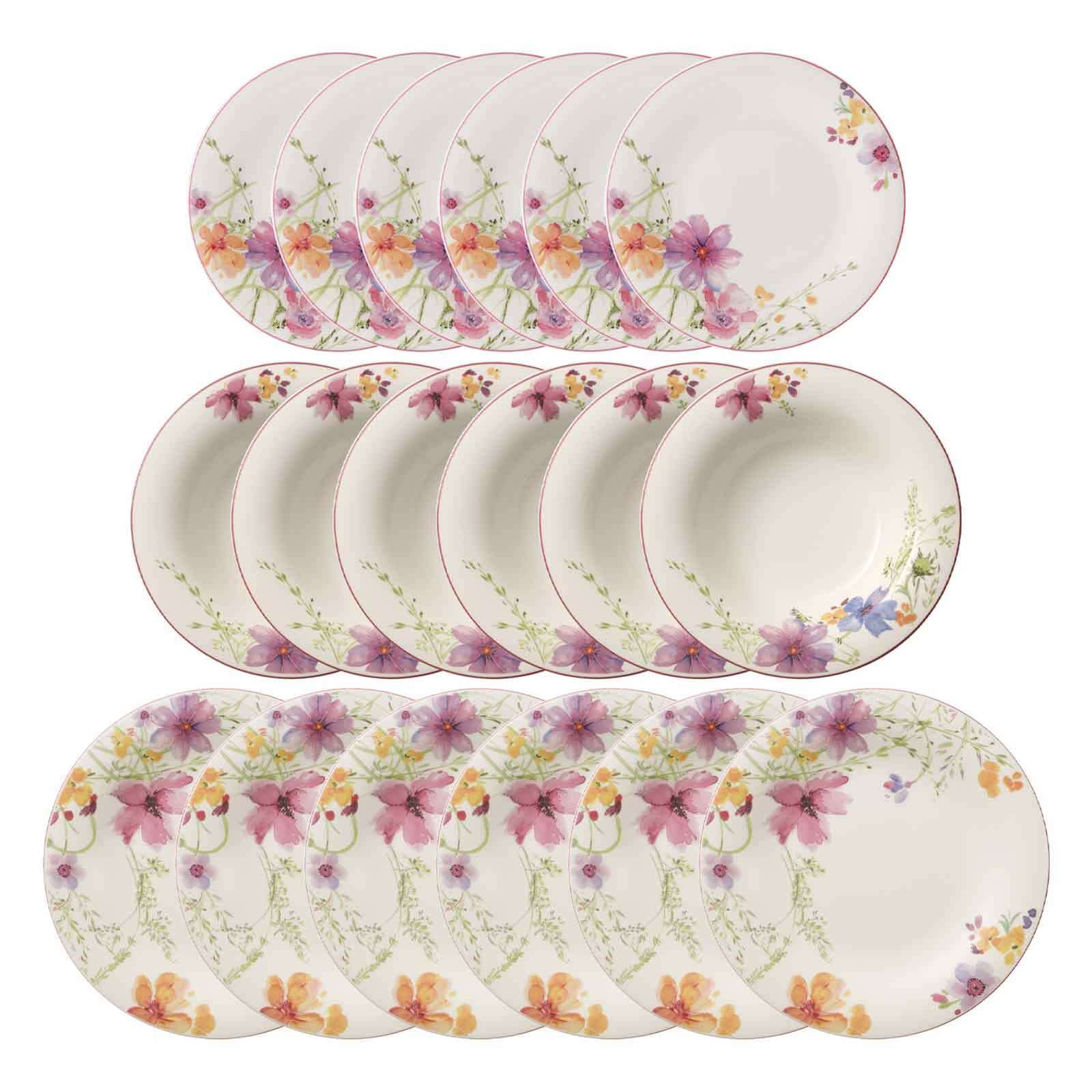 Villeroy & Boch Geschirr-Set "Teller-Set Mariefleur Basic 18er Set bunt" Spülmaschinengeeignet, Mikrowellenfest