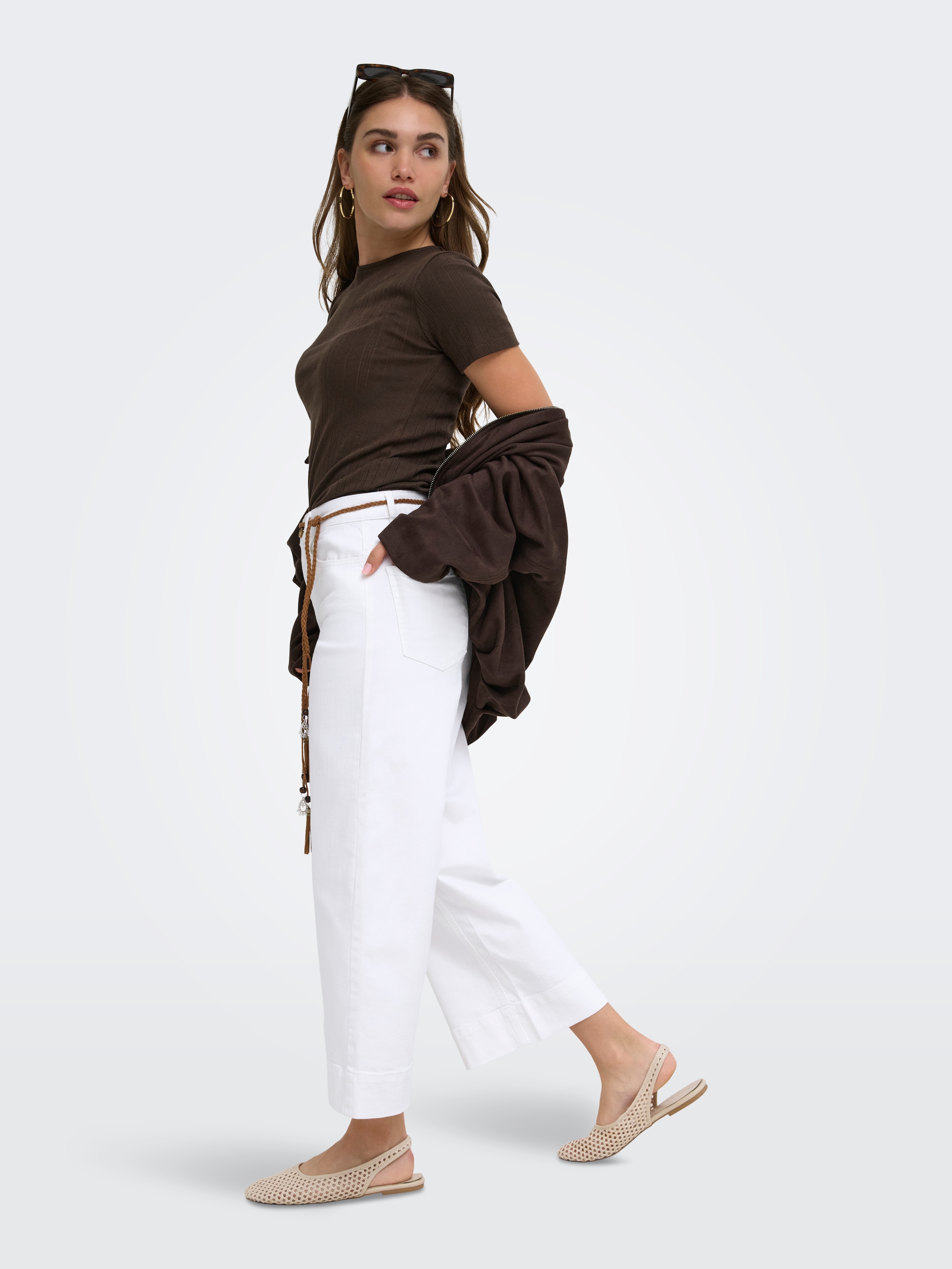 ONLY High-waist-Jeans »ONLMADISON HW BELT WD CRP WHI DNM GUA000« Materialmix, high waist, wide fit