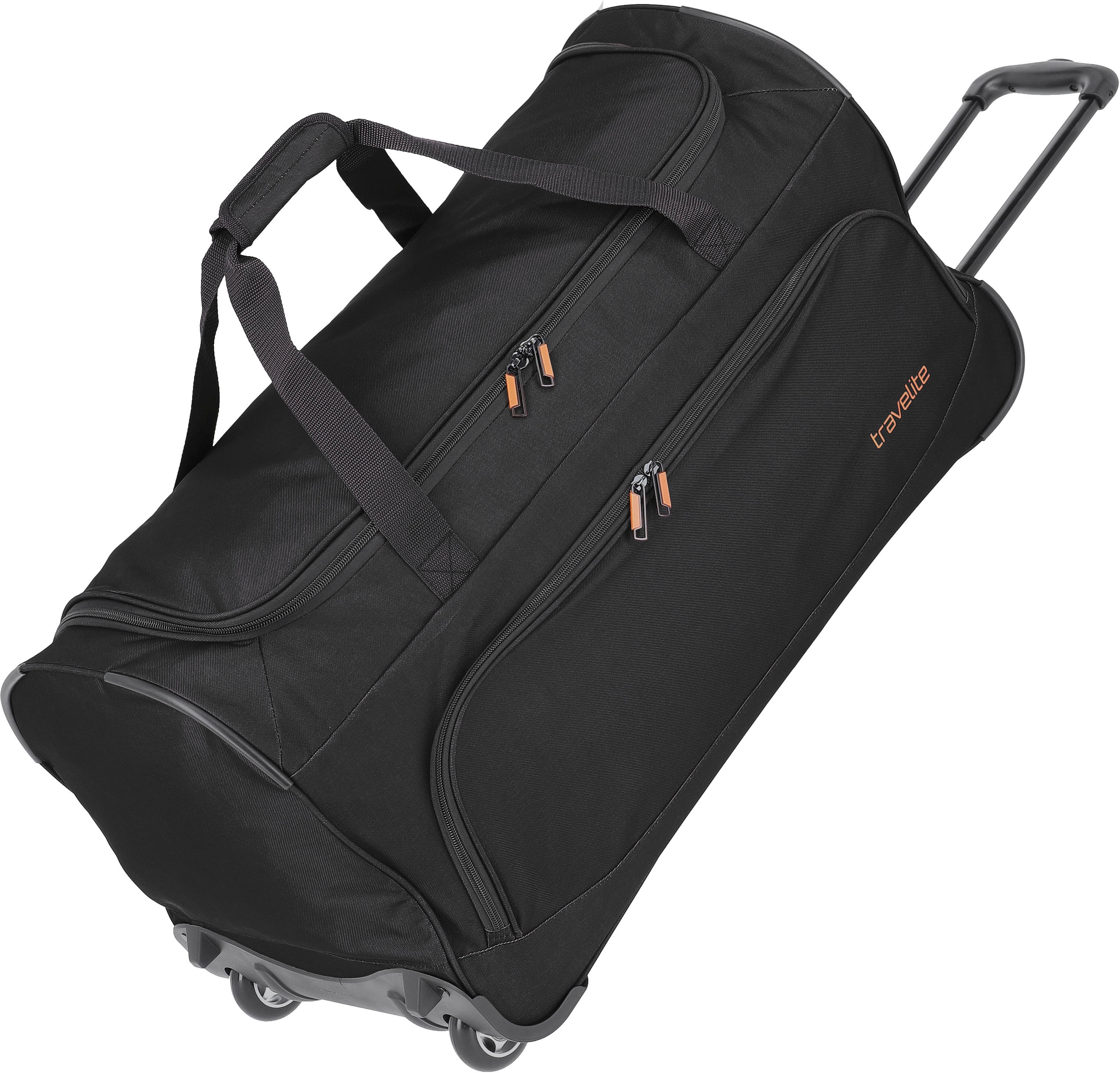 travelite Reisetasche "Basics Fresh, 71 cm, schwarz", Duffle Bag Reisegepäck Reisebag mit Rollen