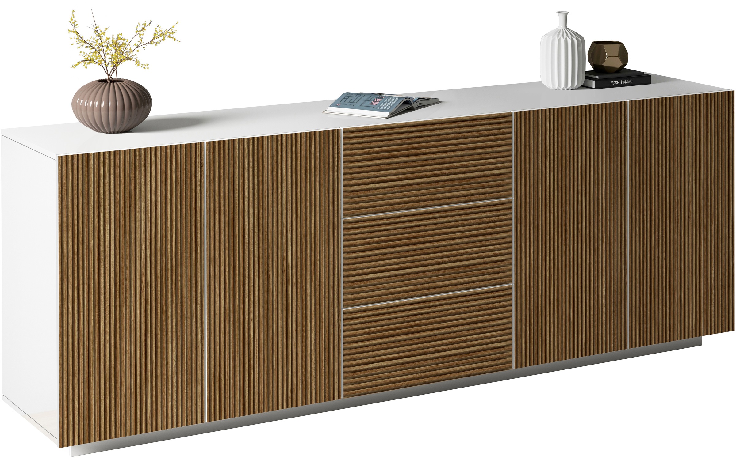 INOSIGN Sideboard »Vega Sideboard,Kommode,220 cm«, mit 4 Türen und 3 Schubladen,Fronten mit Rillen-Optik