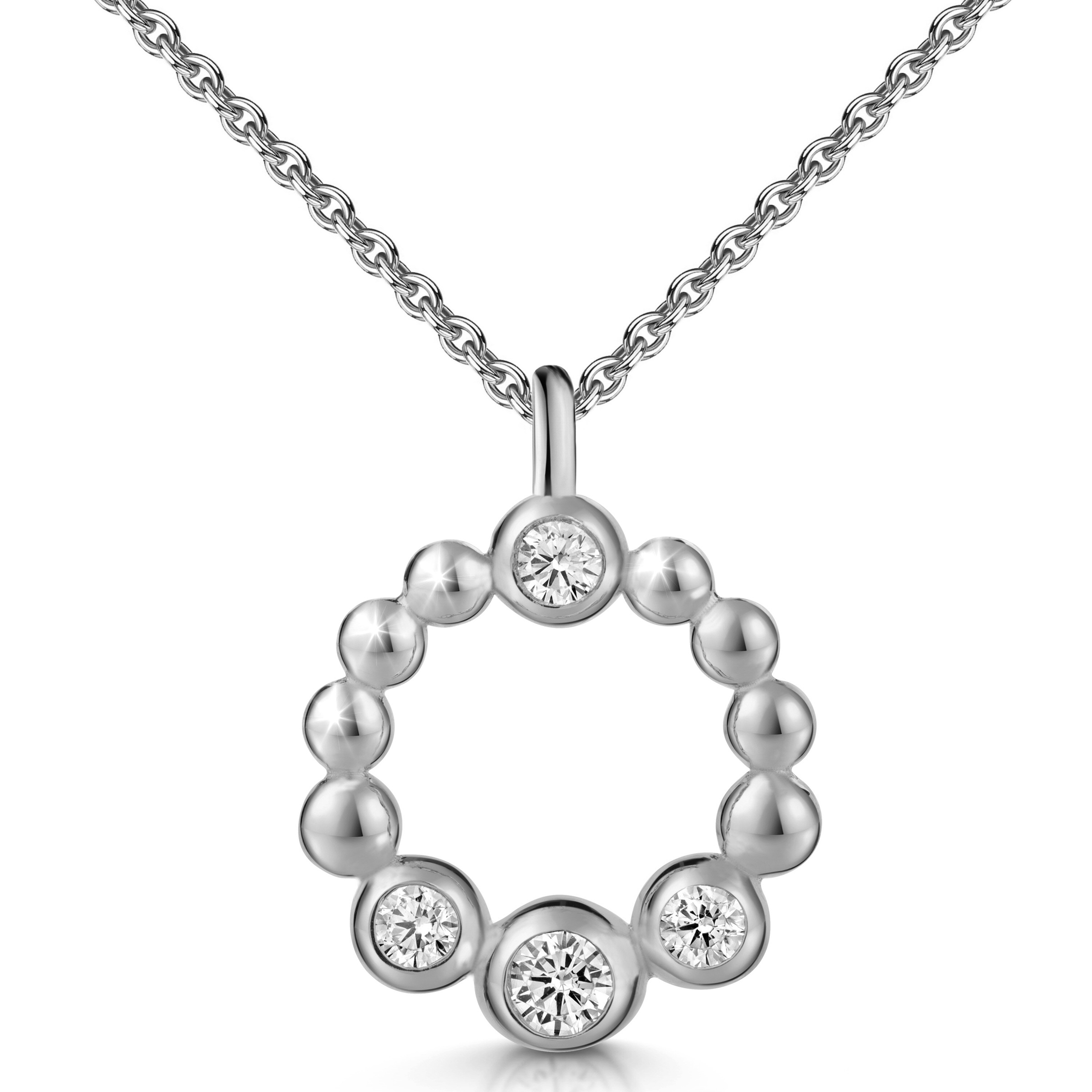 Kette mit Anhänger FIRETTI "Schmuck Geschenk Silber 925 Halsschmuck Ankerkette Kreis rund Kugeln", silberfarben, kristallweiß, Halsketten, Damen, Silber 925 (Sterlingsilber), L: 45 B: 1,3mm, Made in Germany - mit Zirkonia (synth.), B:1,3mm