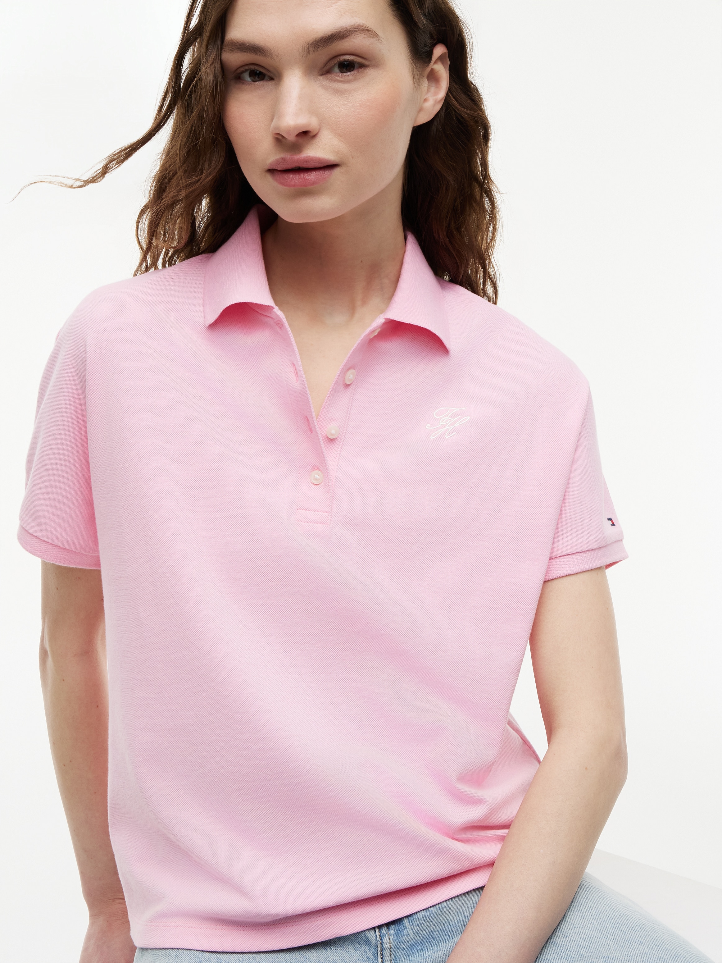 Tommy Hilfiger Poloshirt »TH SCRIPT MODERN SS POLO« Baumwollmischung, Polokragen, kurze Knopfleiste