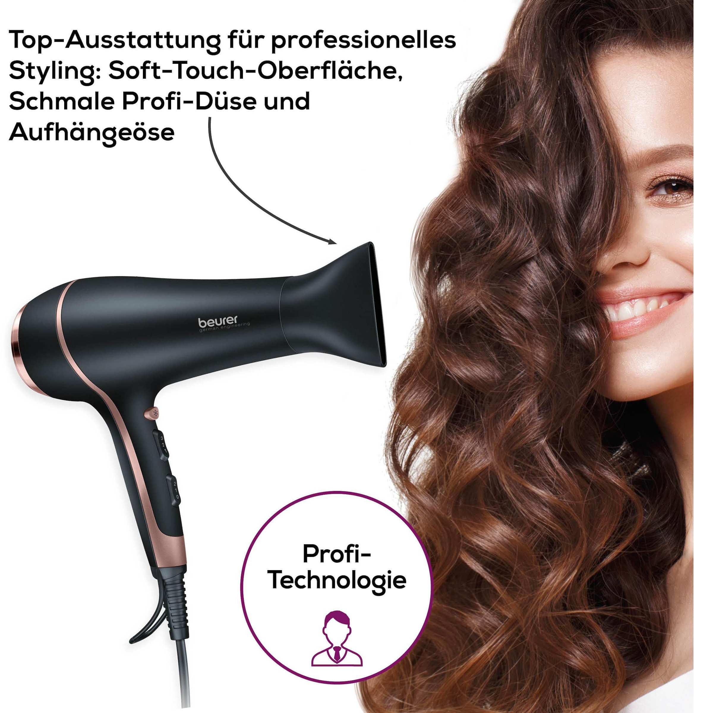 BEURER Haartrockner »HC 30 hochwertig verchromter Föhn mit extra starker Leistung«, 2200 W, 1 Aufsätze, Fixierung des Stylings dank Kaltluftstufe