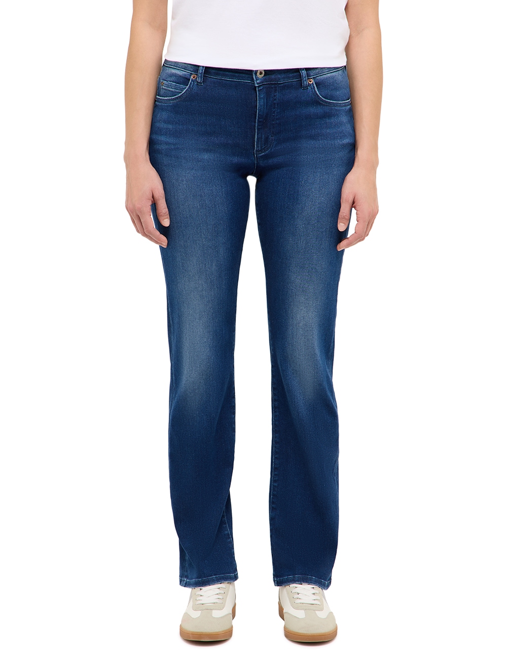 Stretch-Jeans MUSTANG "Crosby Relaxed Straight", Damen, Gr. 33, Länge 30, medium, Denim/Jeans, Obermaterial: 78% Baumwolle, 10% Lyocell, 9% Elastomultiester, 3% Elasthan, straight fit lang, Jeans, Sehr bequem, dank hohem Stretch-Anteil
