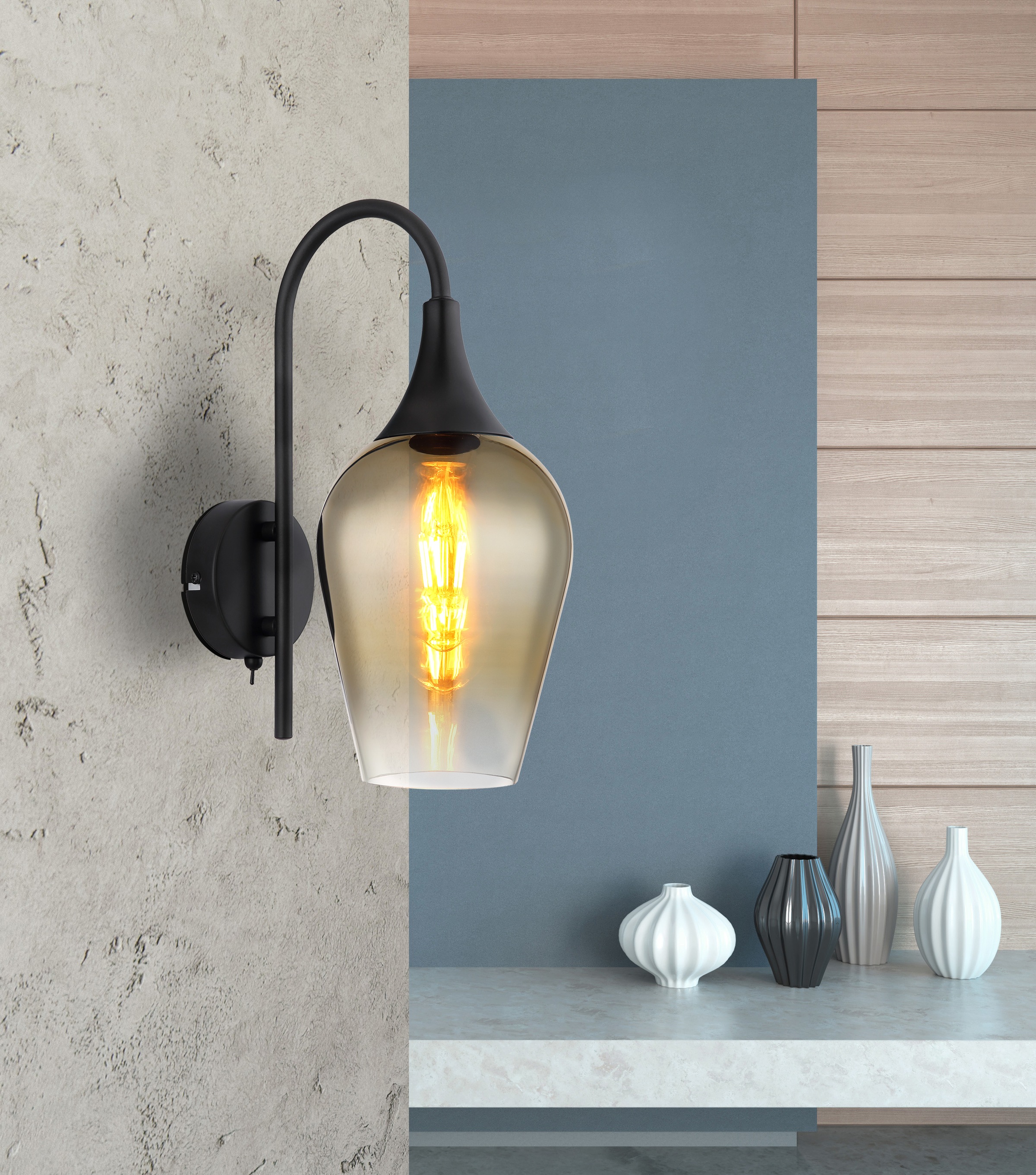 GLOBO LIGHTING Wandleuchte »LAVUS«, Leuchtmittel E27 | ohne Leuchtmittel, Tischlampe/Glas goldfarben/Schlafzimmer/Wohnzimmer/Flur