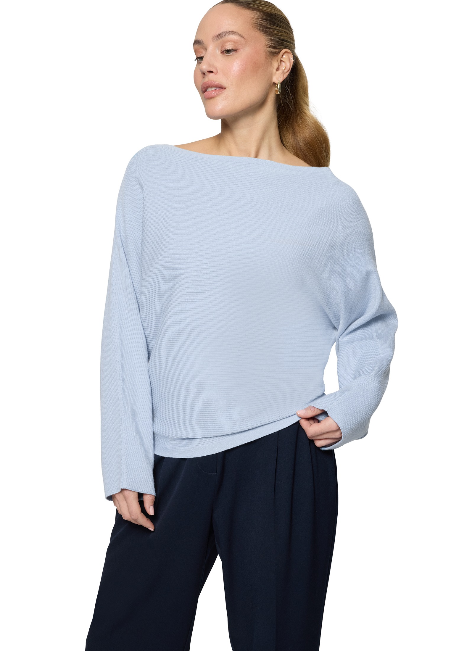 ZERO Damen Strickpullover "Damen mit U-Bootausschnitt"soft chambray, Gr. 42, Strukturmuster, Strick, Obermaterial: 50% Viskose, 30% Polyester, 20%