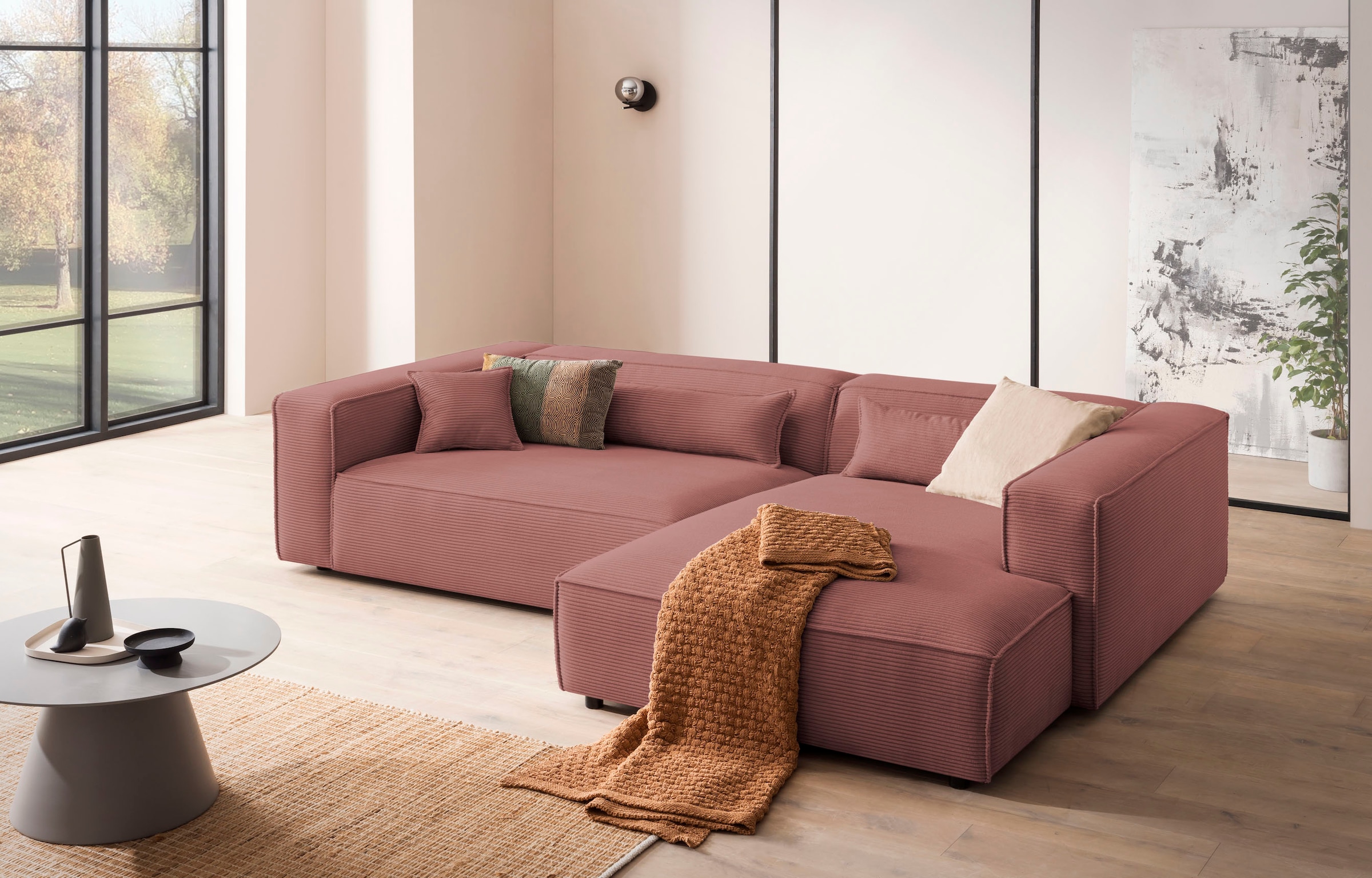 LeGer Home by Lena Gercke Ecksofa "PIARA XXL Cord, Big-Sofa, L-Form" wahlweise Ottomane rechts/links, Kedernaht, extra tiefe Sitzfläche