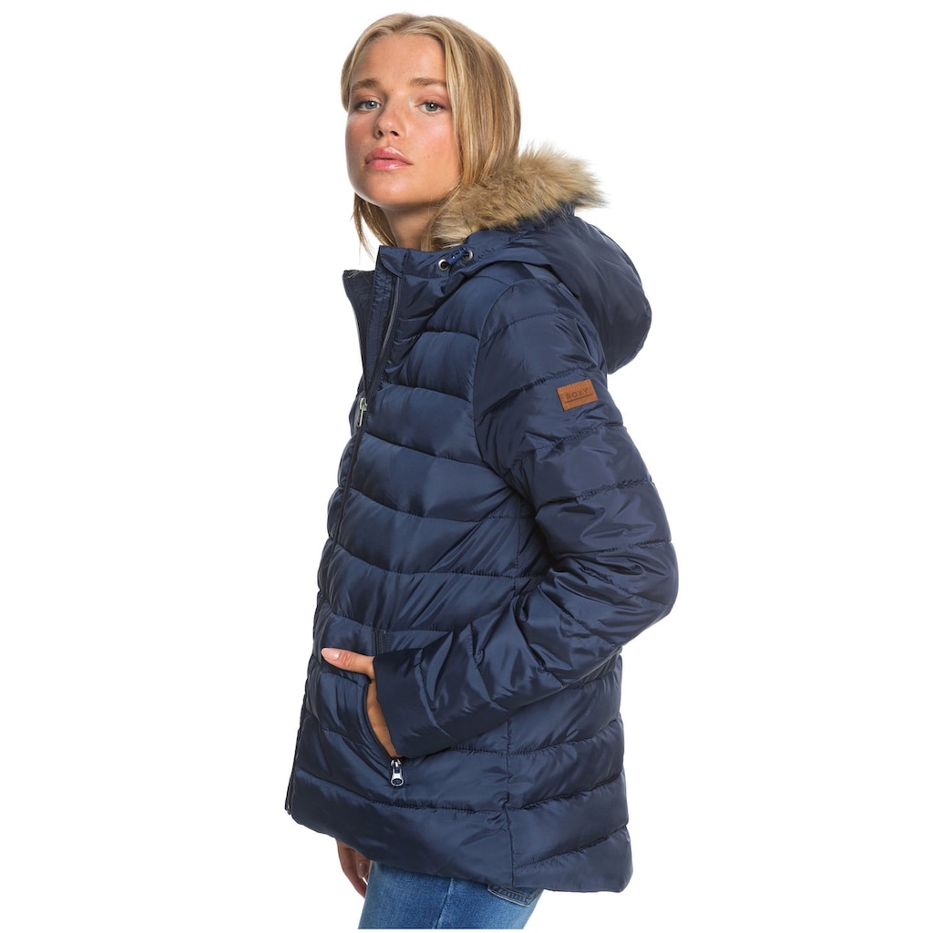 Roxy Daunenjacke »Rock Peak Fur«, mit Kapuze