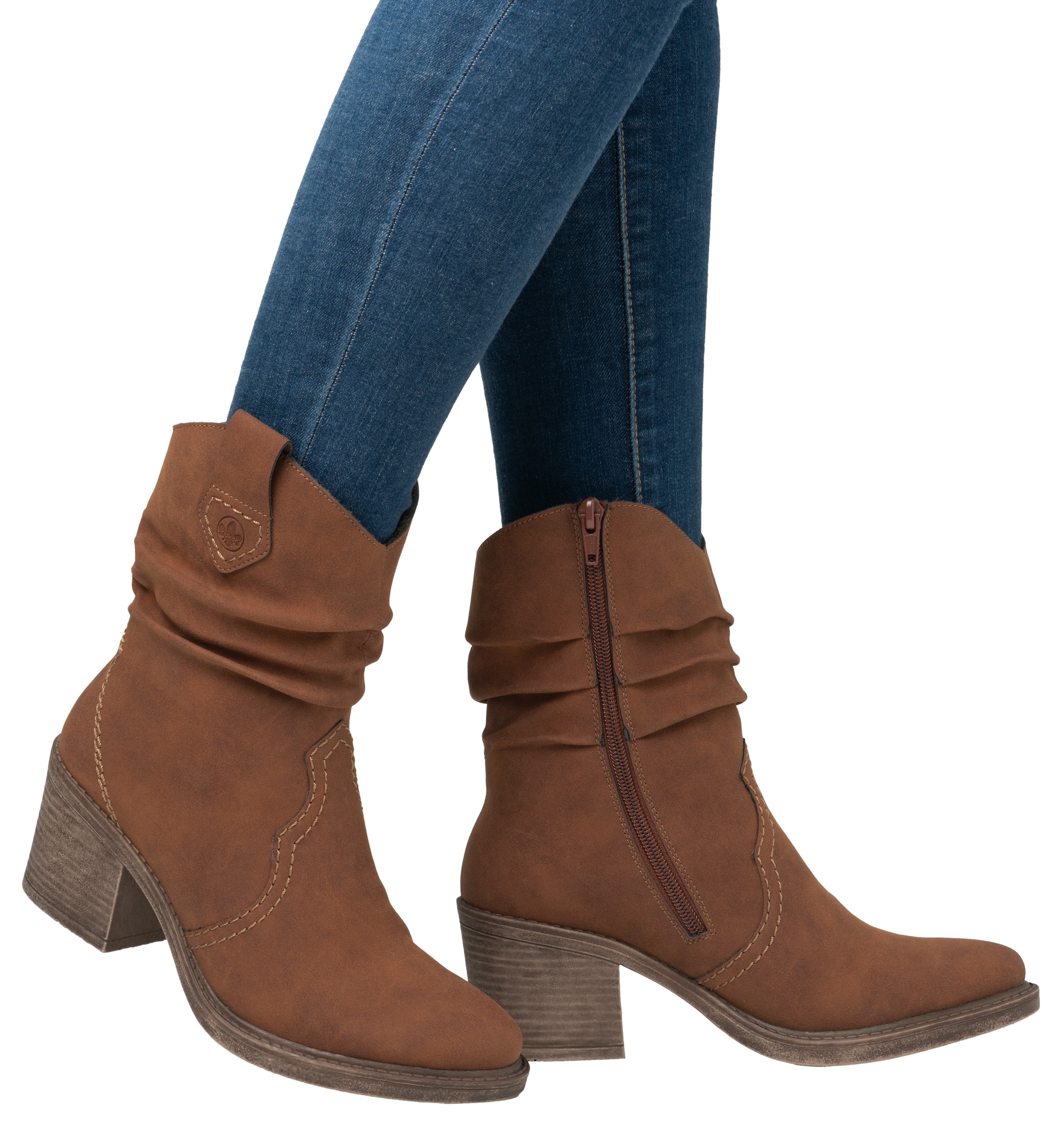 Rieker Westernstiefelette, Cowboystiefelette, Boots, Blockabsatz, mit gerafftem slouchy Schaft