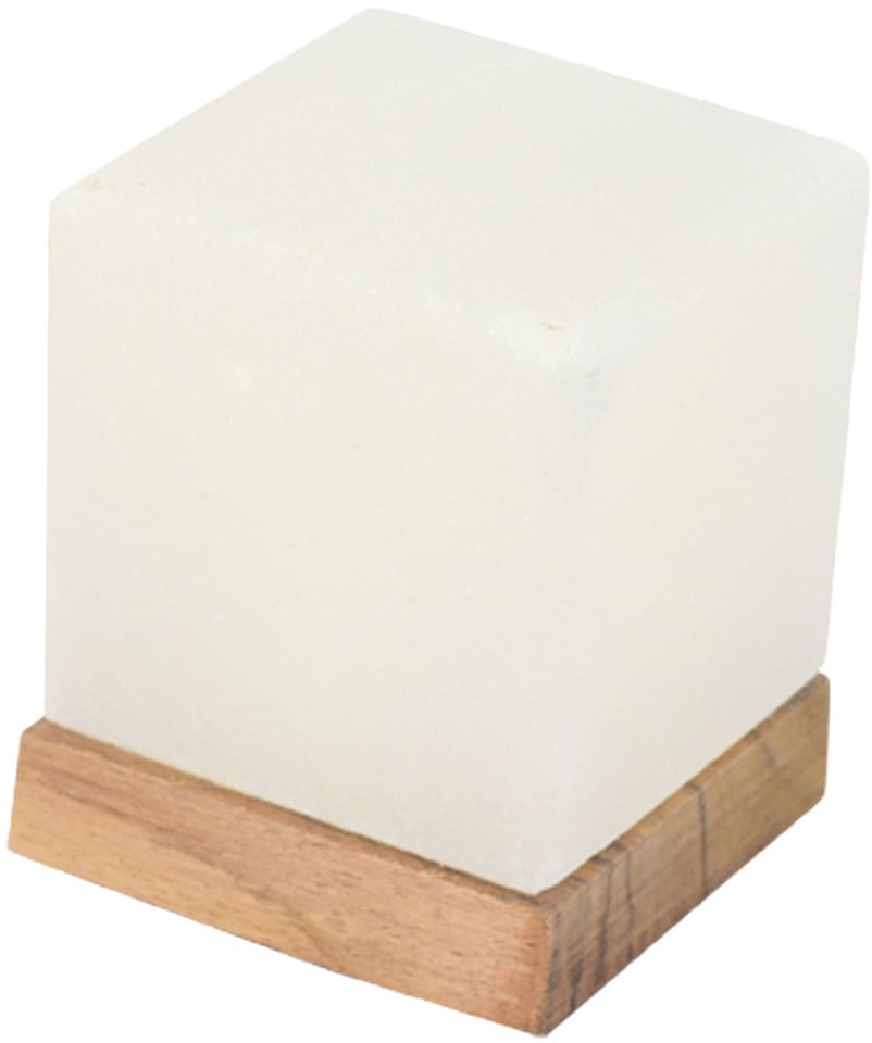 Salzkristall-Tischlampe "USB-Kubus", Ø 7cm H: 9cm, 1 Stk., weiß, HIMALAYA SALT DREAMS, Leuchten, Handgefertigt aus Salzkristall - jeder Stein ein