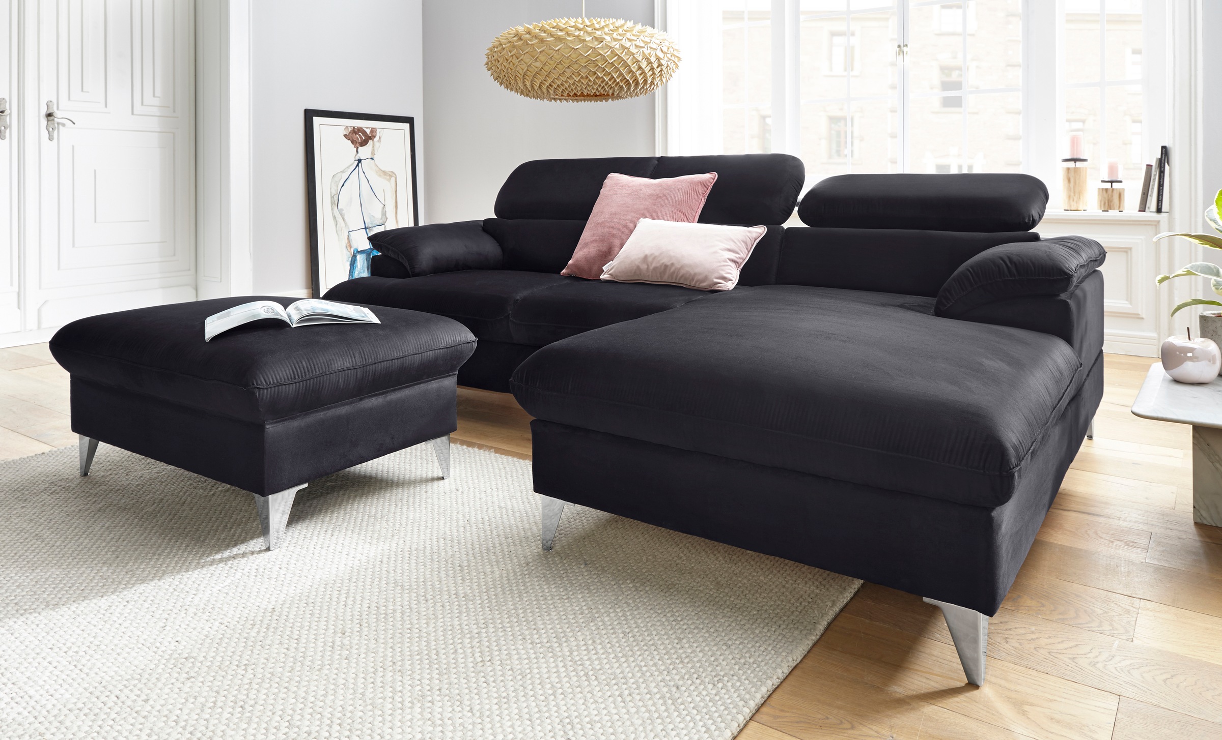 COTTA Polstergarnitur »Caluso L-Form«, (2 tlg.), Set bestehend aus: Ecksofa mit Kopfteilverstellung & Hocker