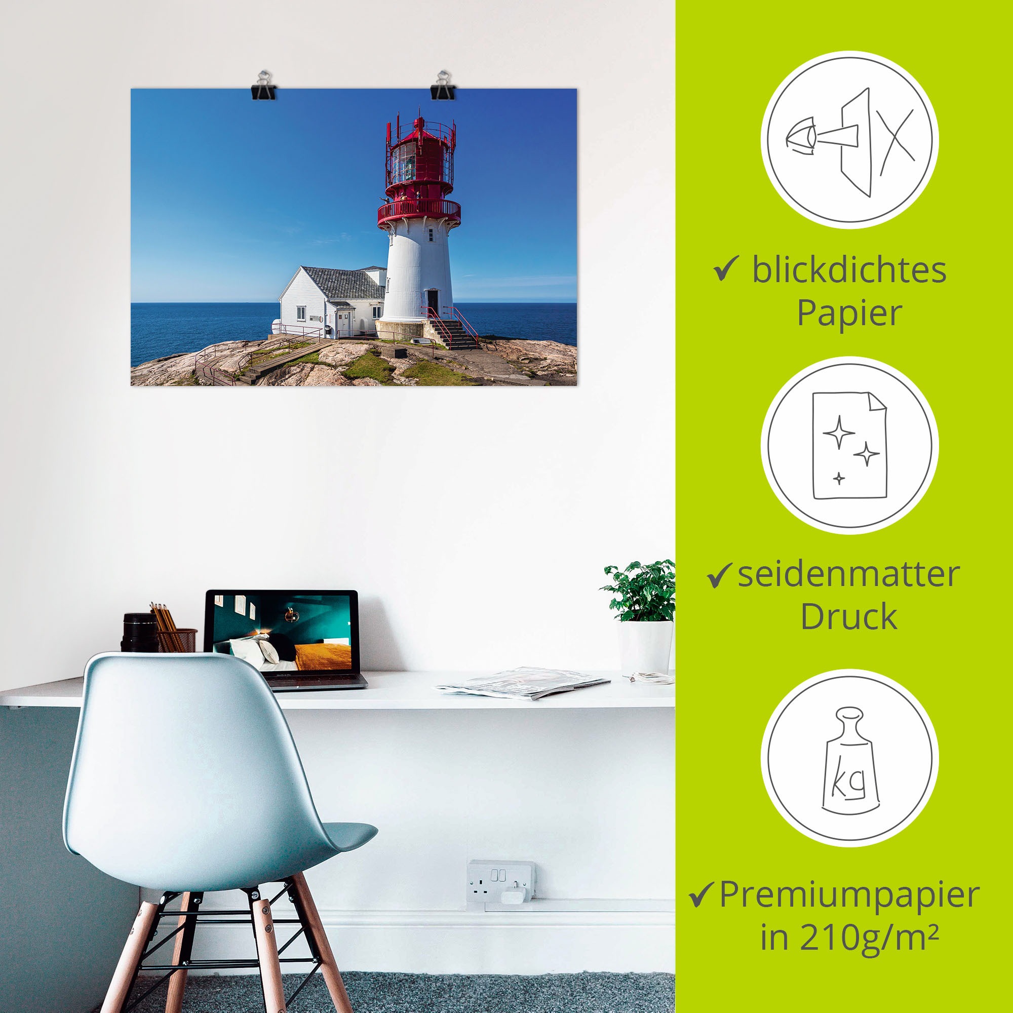 Artland Alu-Dibond-Druck »Der Leuchtturm Lindesnes Fyr in Norwegen«, Gebäude, (1 St.), für Innen- und Außenbereich geeignet, Outdoorbild