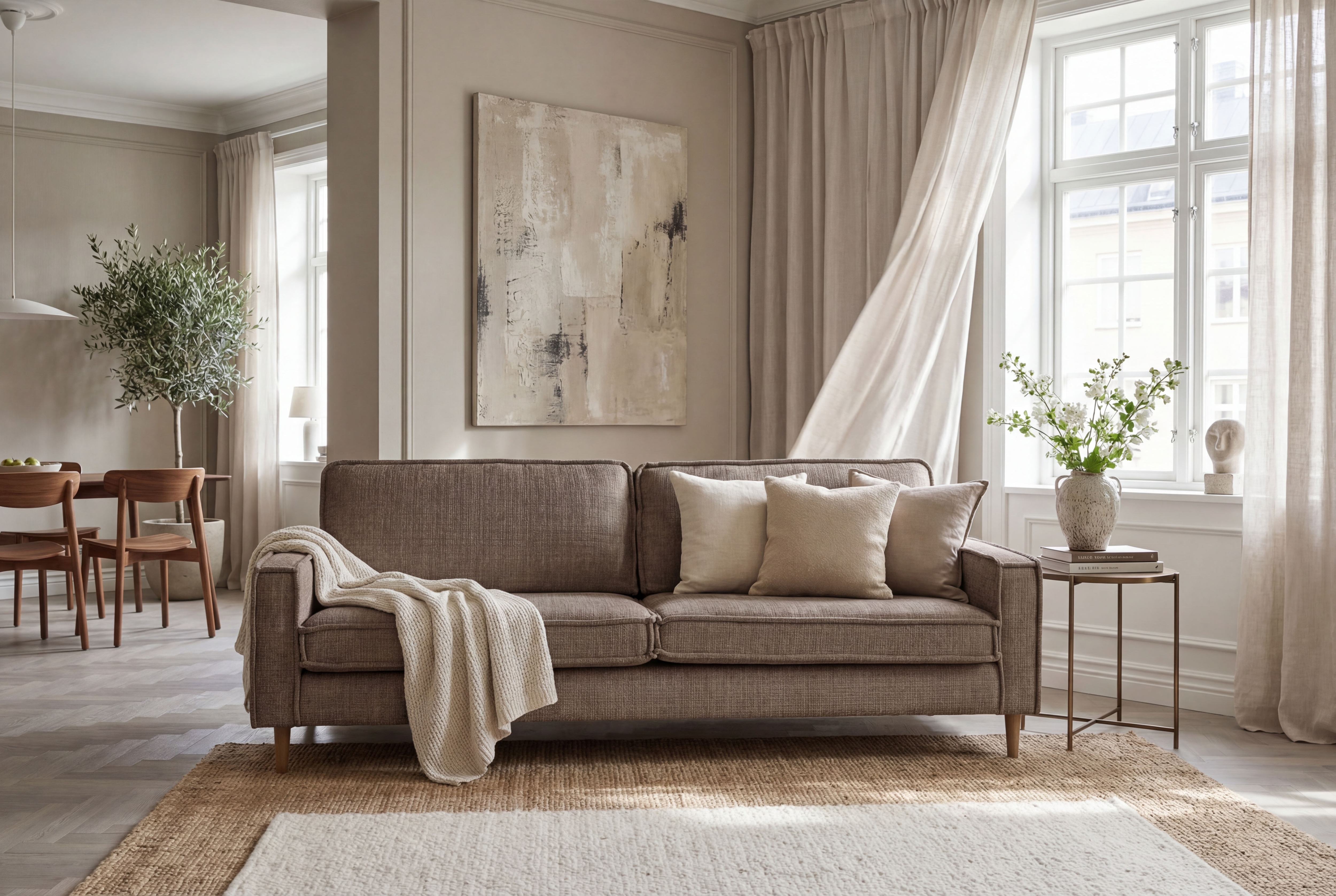OTTO home 3-Sitzer "Pinto Skandi,Maxi-Ausführung, 236 cm, Chenille, Struktur" mit Keder, Massivholzfüße Eiche geräuchert, Wellenunterfederung