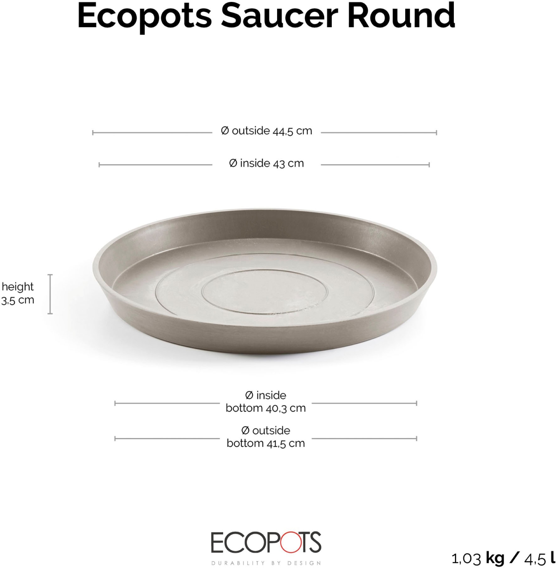 ECOPOTS Blumentopfuntersetzer »ROUND SAUCER Taupe« BxTxH: 44,5x44,5x3,5 cm