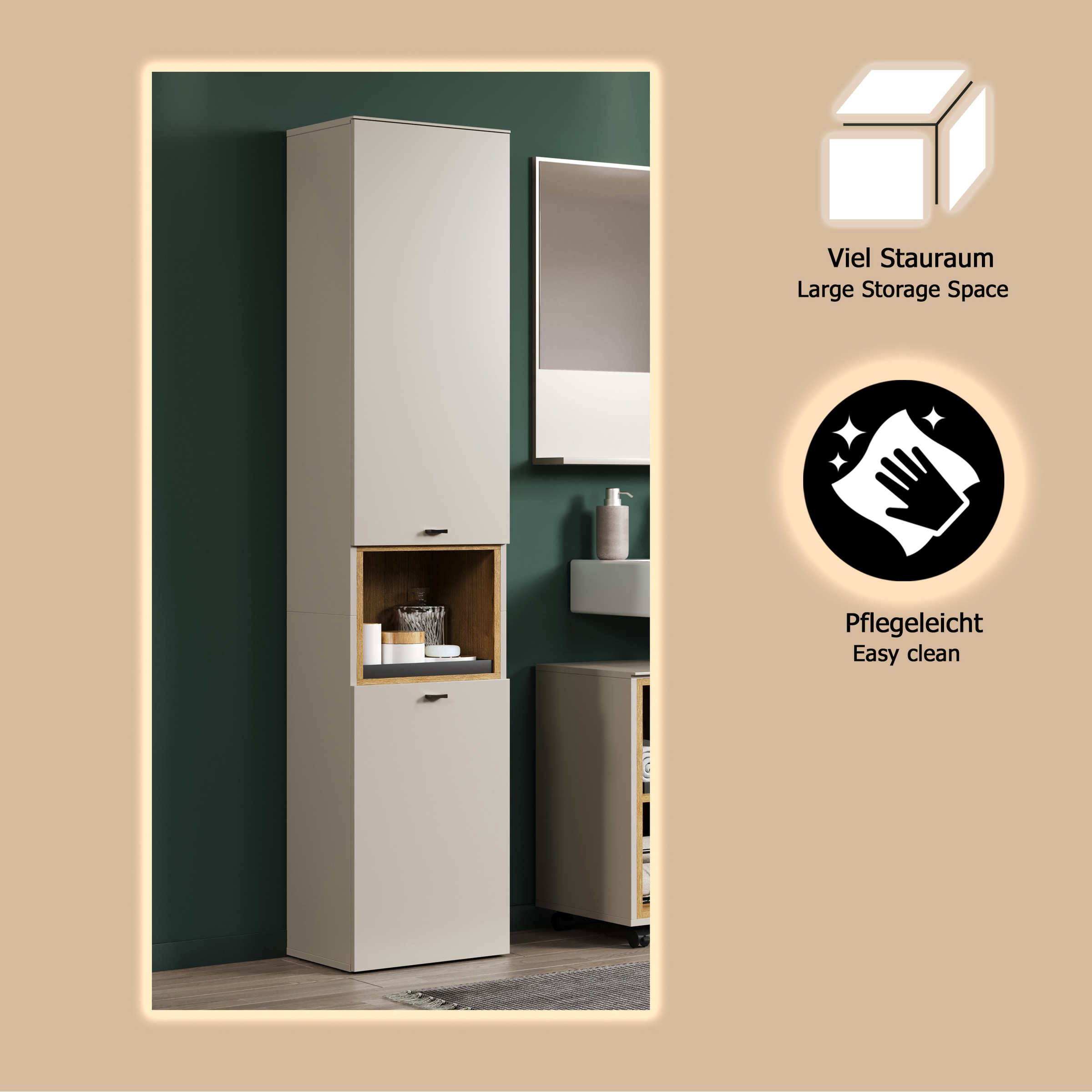 welltime Hochschrank »San Pedro«, (1 St.), Badezimmerschrank mit Soft-Close-Funktion - Maße (B/T/H) 40/31/186 cm
