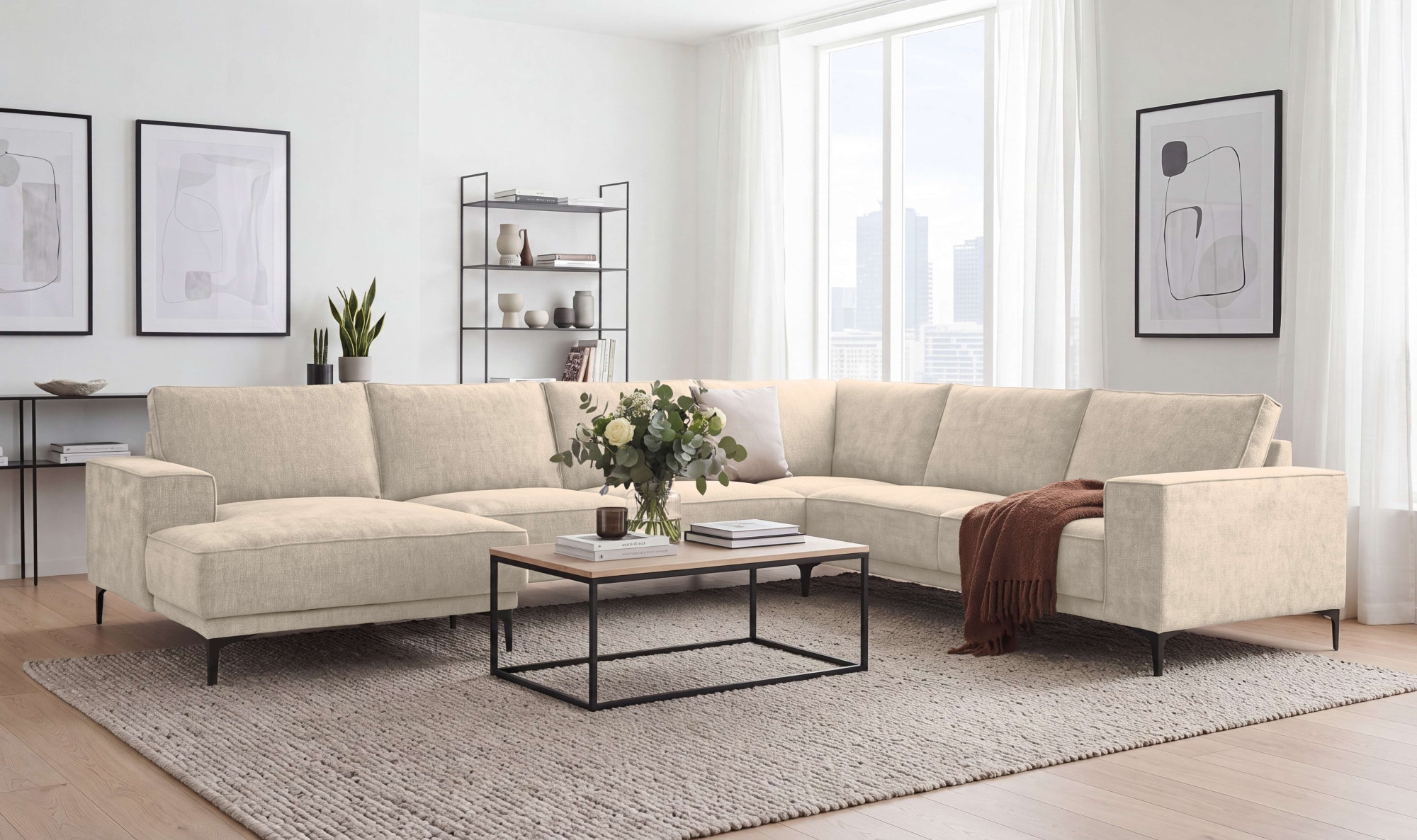 OTTO home Wohnlandschaft »OLAND U-Form, XXL, B: 342 cm, Skandi-Design, Chenille« Skandi-Design in Struktur, Flachgewebe, Luxus-Microfaser, Boucle
