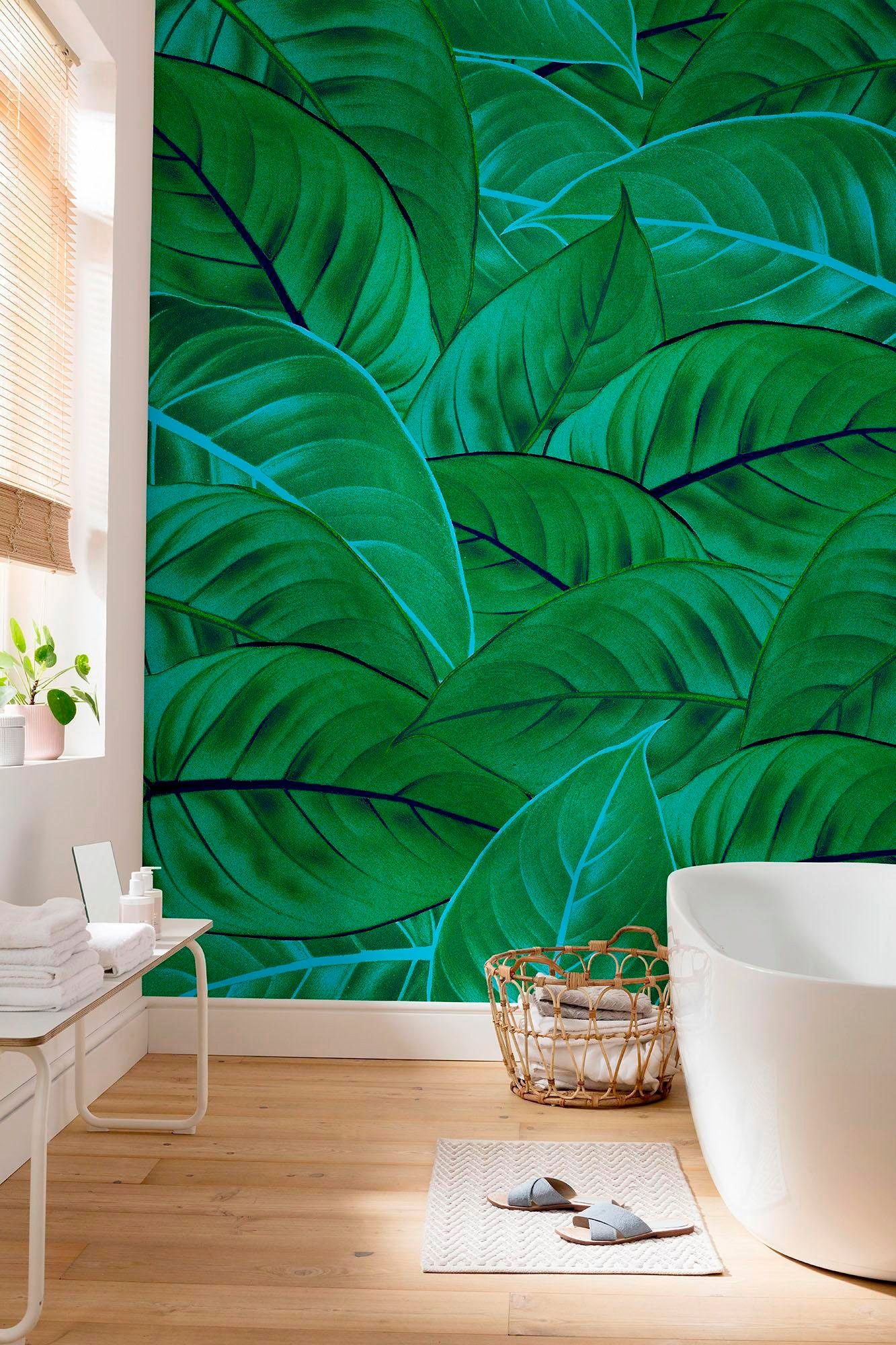 Komar Vliestapete »Digitaldruck Vlies - Jungle Leaves - Größe 200 x 250 cm«, bedruckt, Wohnzimmer, Schlafzimmer
