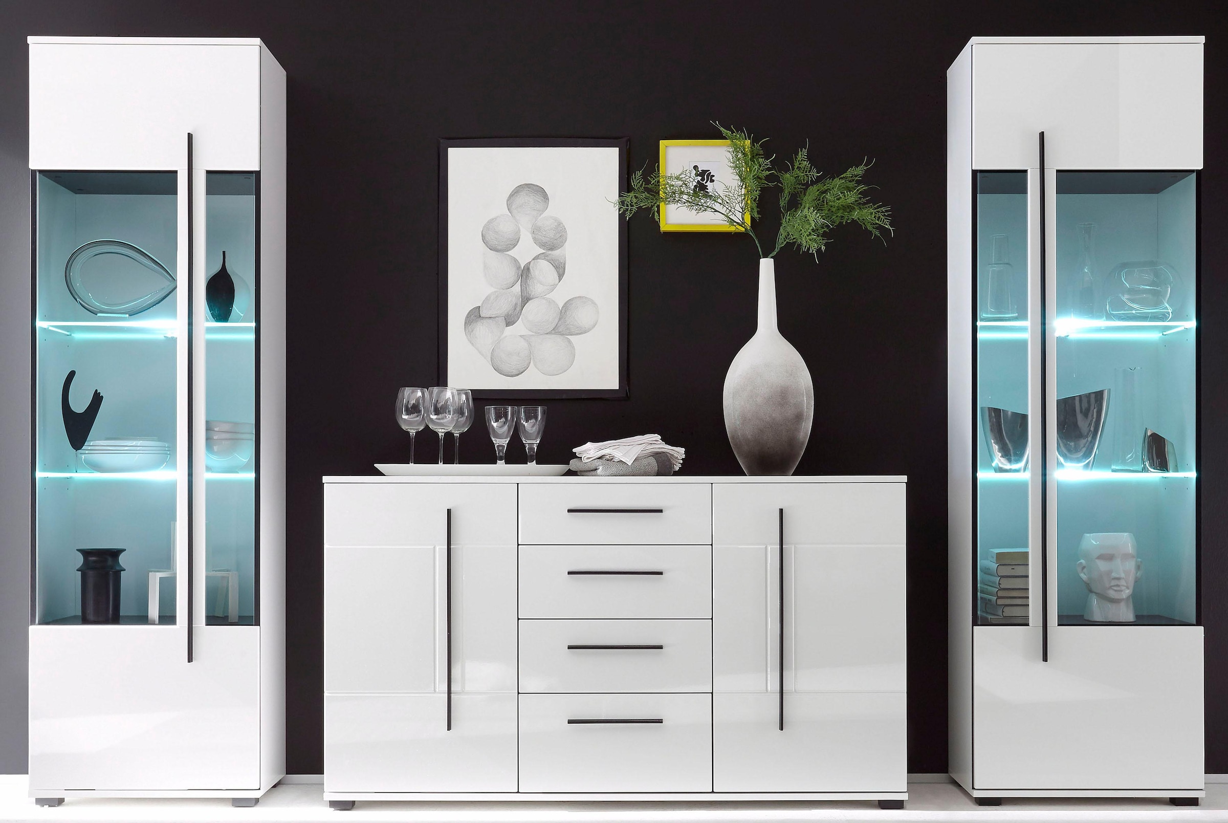 INOSIGN Sideboard »Cantara, moderner Schrank, Kommode in Eiche Evoke oder weiß«, schwarze Stangengriffe, ausreichend Stauraum, vielseitig einsetzbar