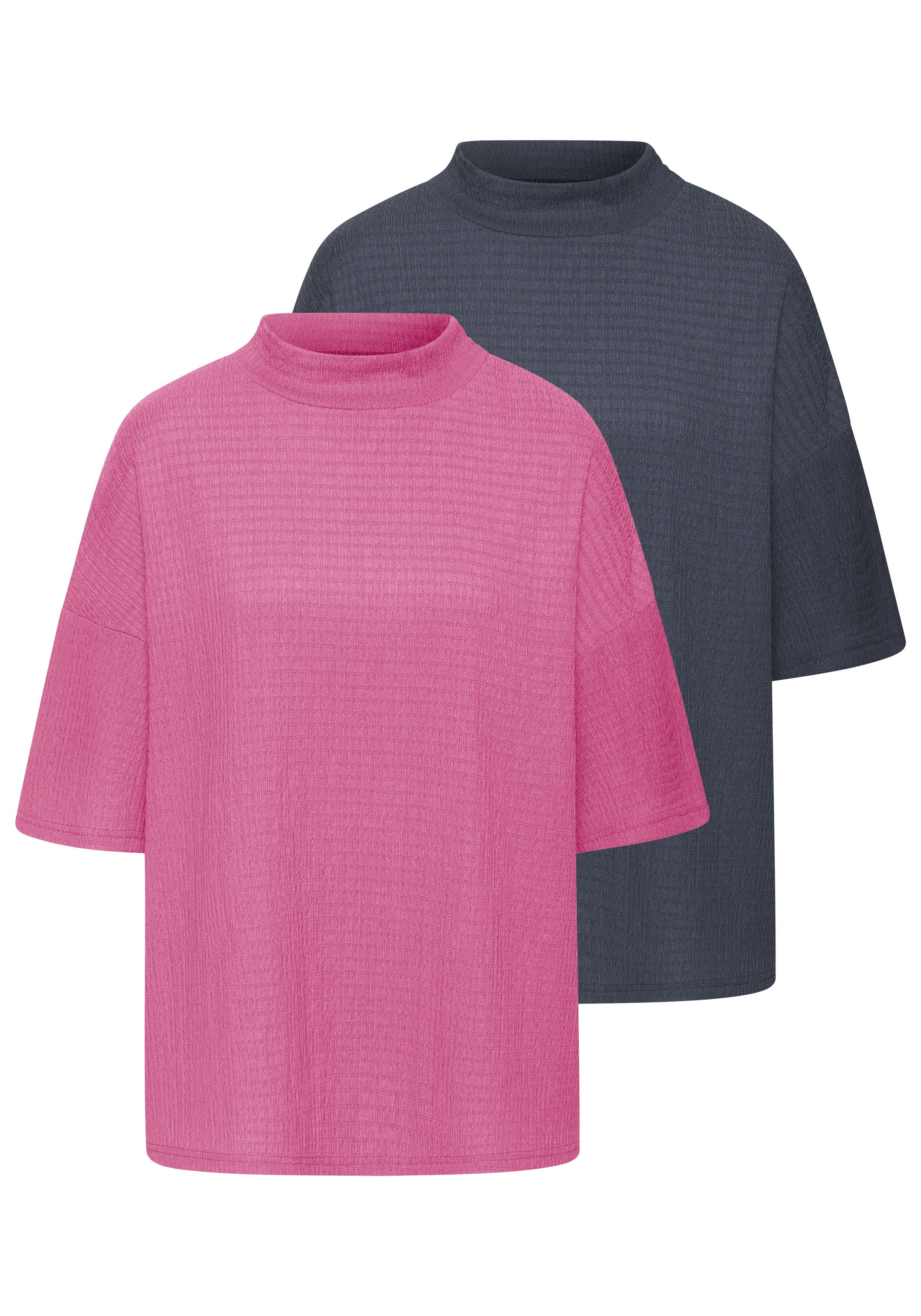 LASCANA Kurzarmshirt "mit Stehkragen" 2er-Pack, aus bügelfreier, luftiger Crêpe-Qualität