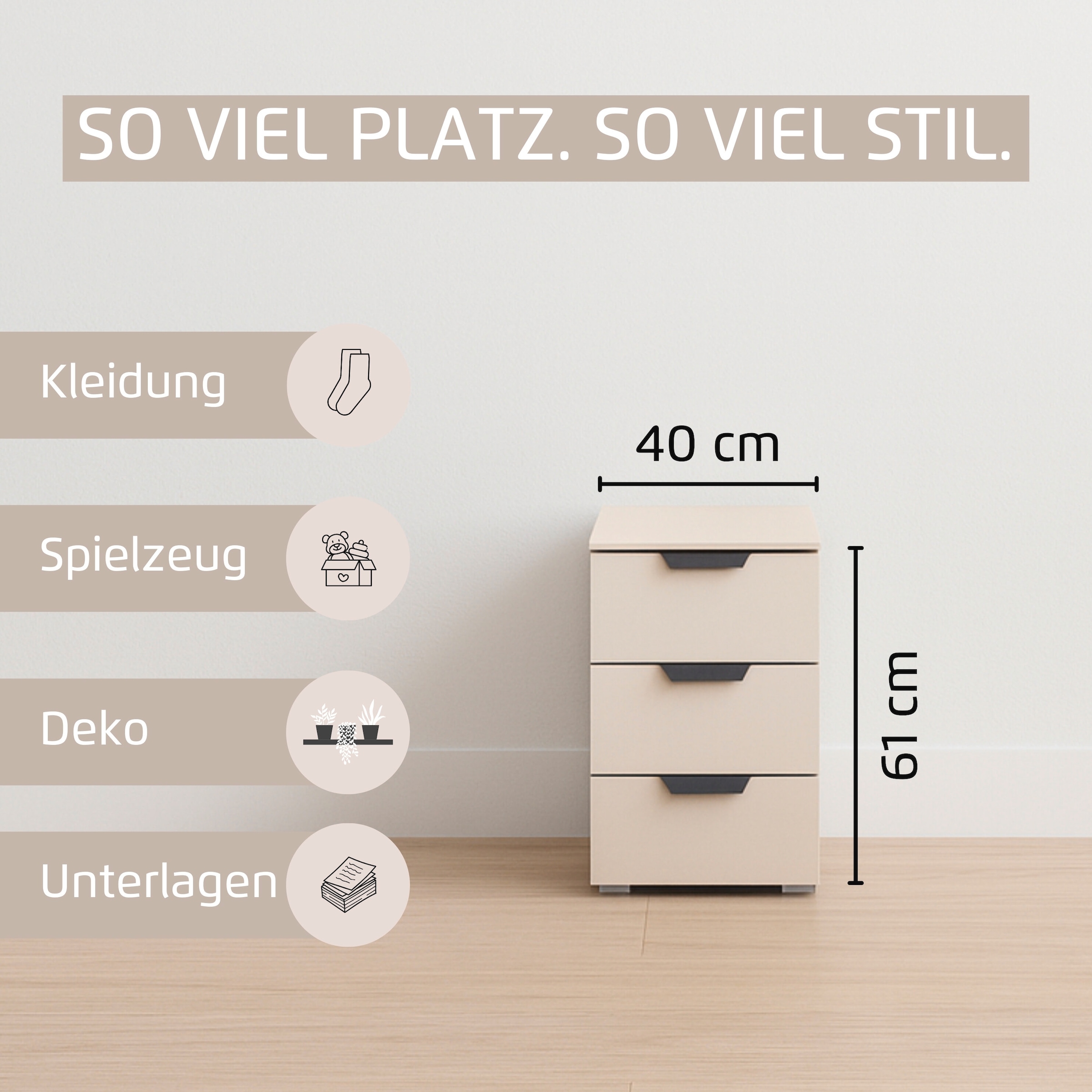 rauch Nachtkommode »Nachttisch Nachtkonsole COSTA Set mit farblich passenden Metallgriffen« in 2 Griff-Farben, Breite je 40 cm, 2 Stk. tlg. je drei geräumige Schubladen MADE IN GERMANY