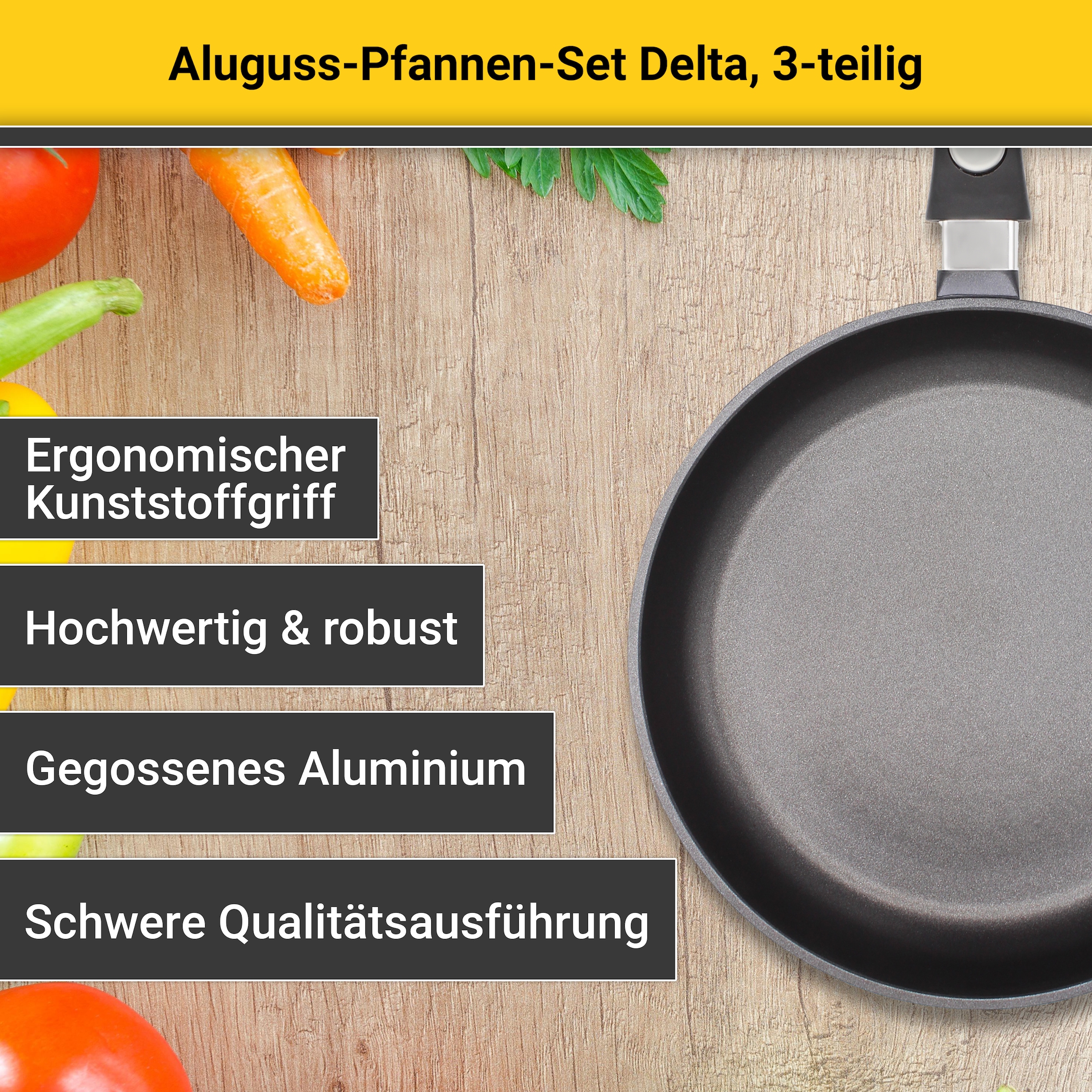 Krüger Pfannen-Set »Delta«, Aluminiumguss, (Set, 3 tlg.), Ø 20/24/28 cm, Induktion