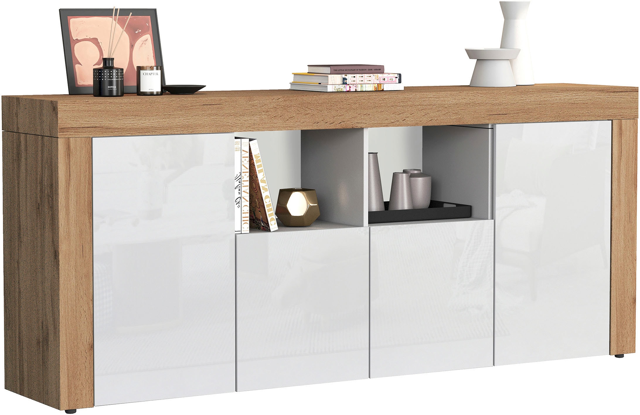 INOSIGN Sideboard »CHRONOS Breite 200 cm mit 4 Türen, 2 offene und 8 geschlossene Fächer«, (1 St.), Sideboard,Kommode, Schrank, Grifflos mit Push to Open, Made in Italy