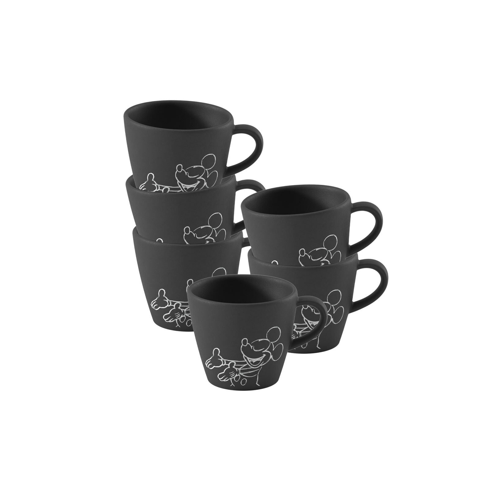 Villeroy & Boch Espressotasse "Espressotassen Manufacture Rock - Mickey Mouse 60 ml 6er Set schwarz" Spülmaschinenfest, Mikrowellensicher