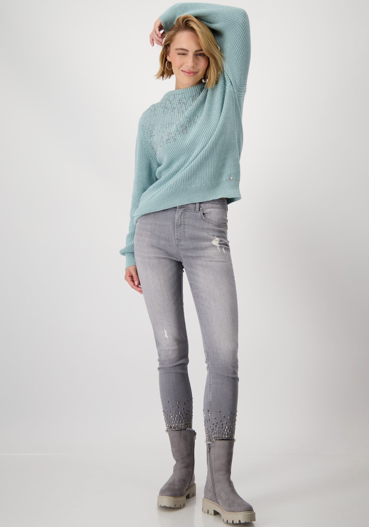 Monari Strickpullover, mit Schmuckschrift