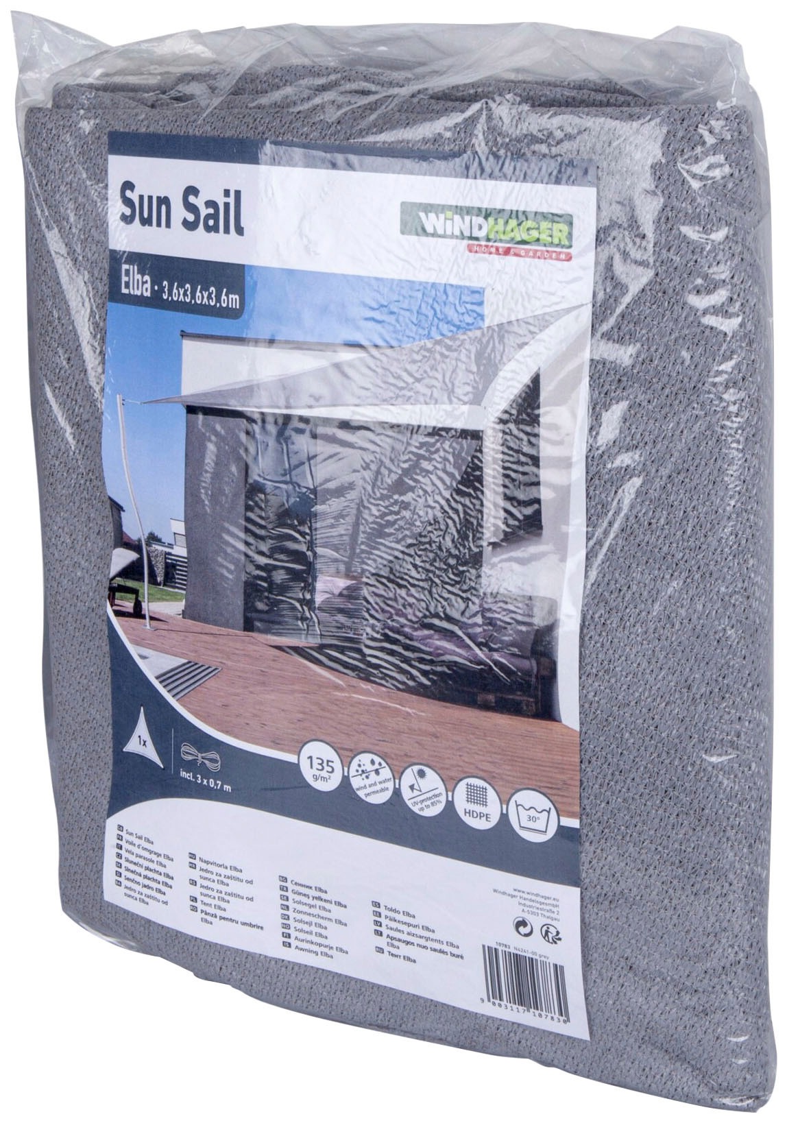 Windhager Sonnensegel »Elba Dreieck«, 3,6x3,6x3,6, grau