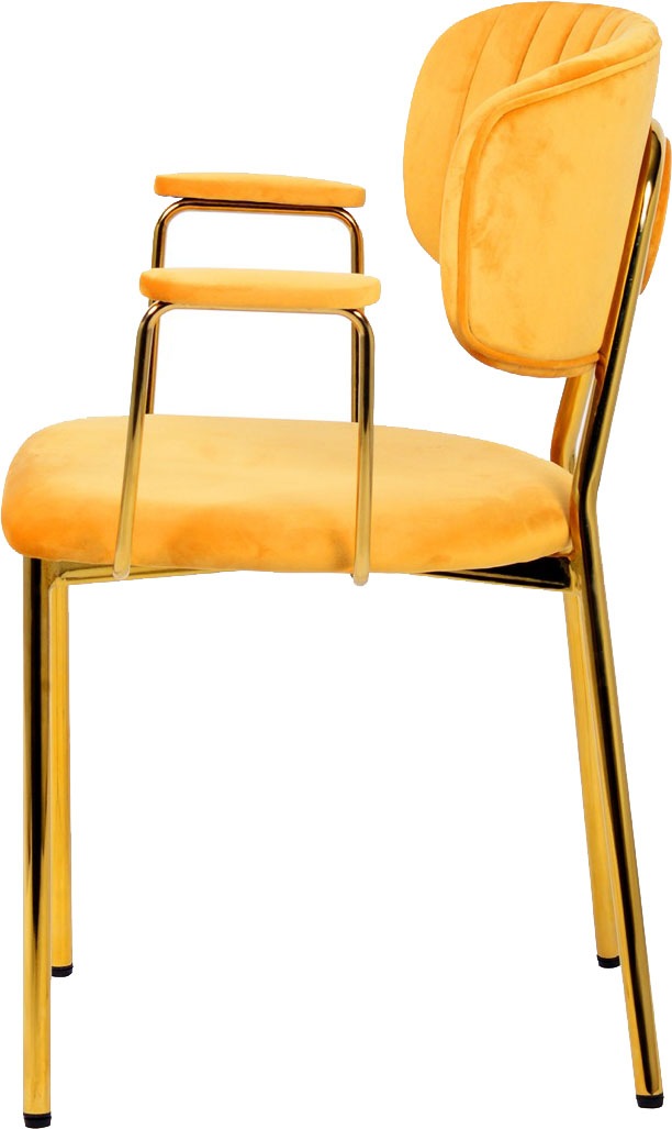 Kayoom Polsterstuhl »Stuhl Giselle 225 2er-Set, Gestell aus Edelstahl«, (Set), 2 St., mit Armlehnen, goldenes Gestell aus Edelstahl, Samtbezug, Ziernähte