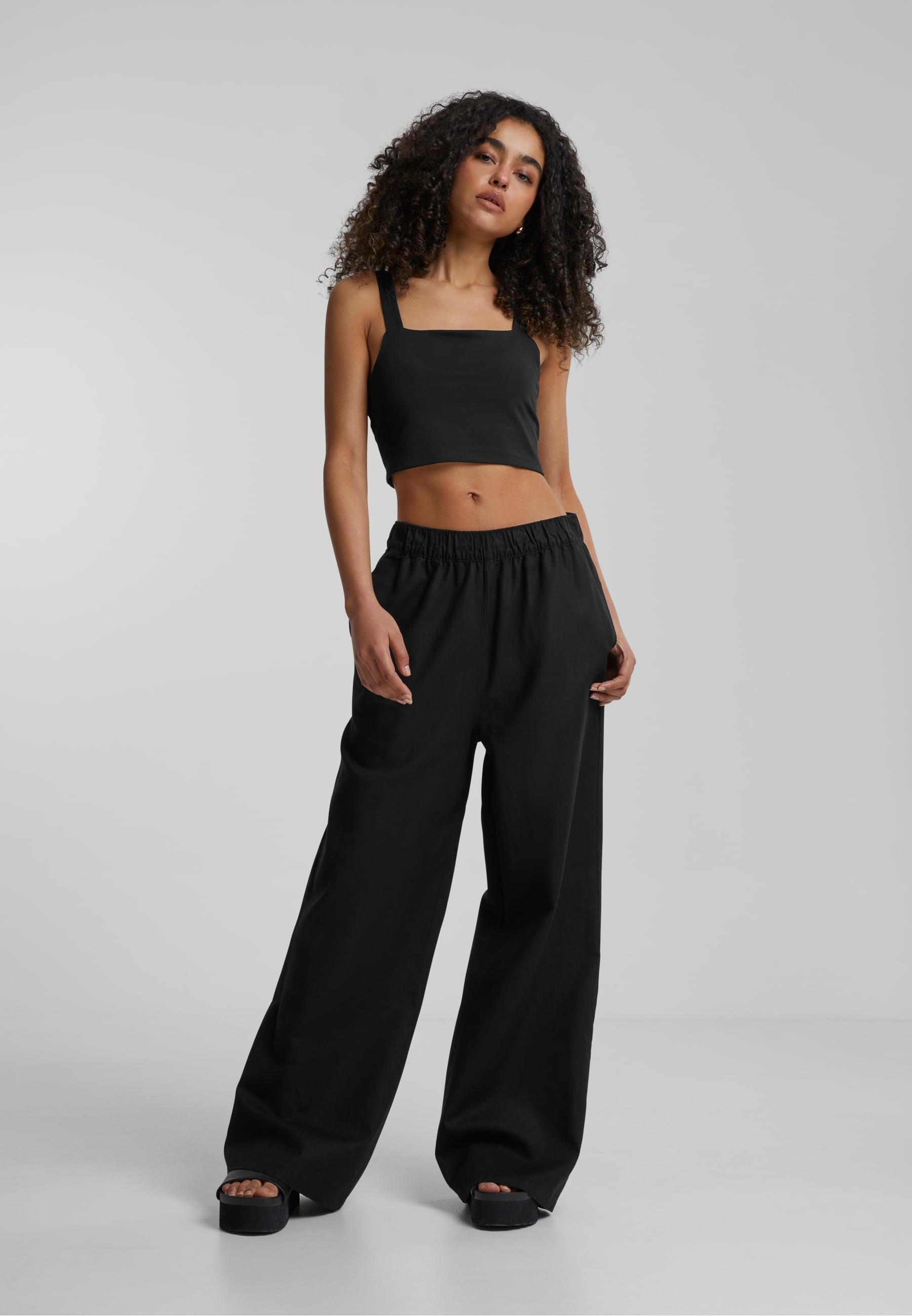 URBAN CLASSICS Stoffhose »Urban Classics Damen Ladies Linen Mixed Wide Pants«, (1 tlg.)