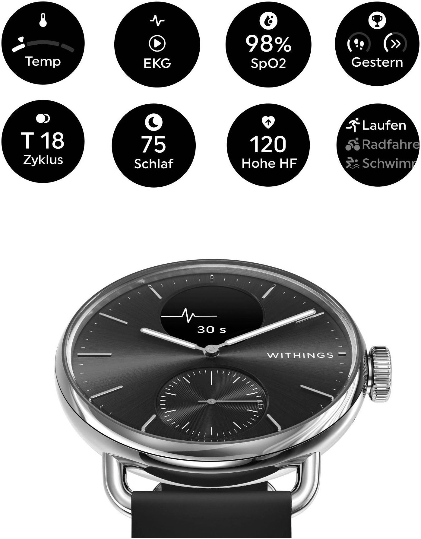 Withings Smartwatch »ScanWatch 2 38mm«, HealthSense OS,)
