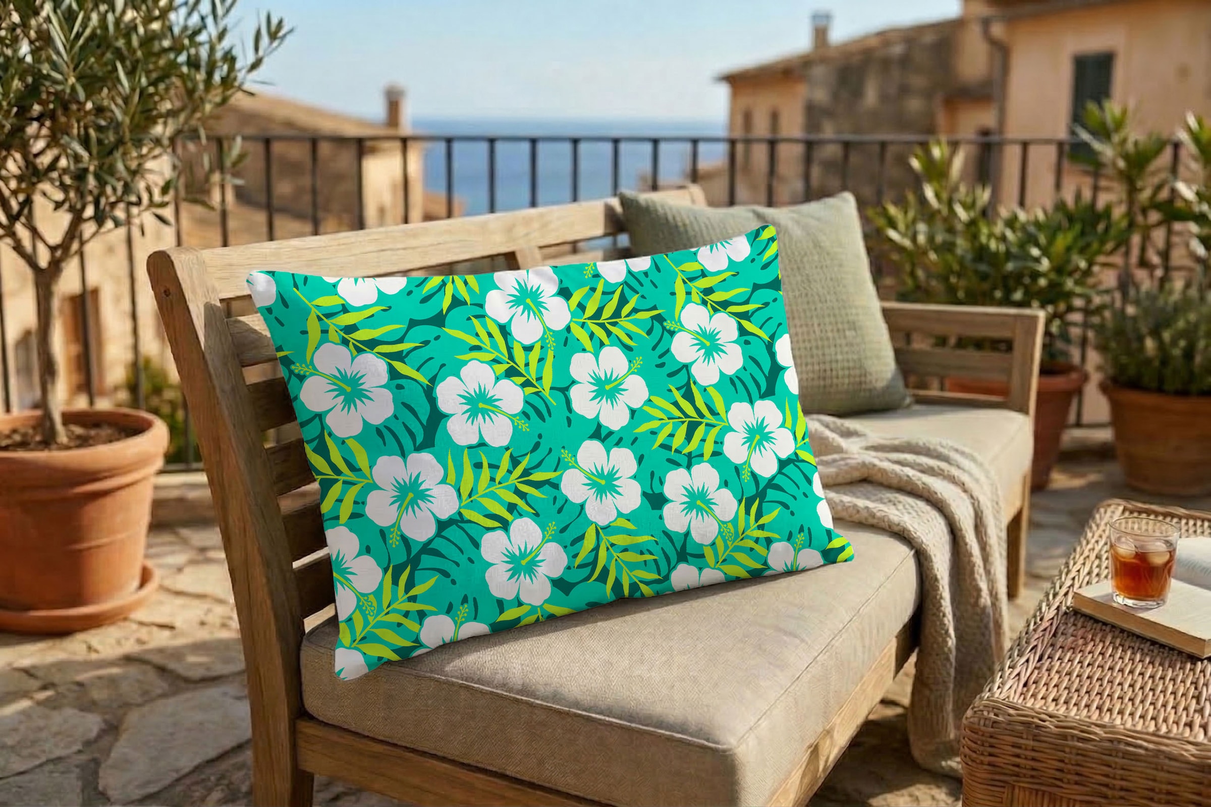 queence Dekokissen »Hawaii Blüte« Premium Outdoor Kissenbezug; Format: 60x40 cm