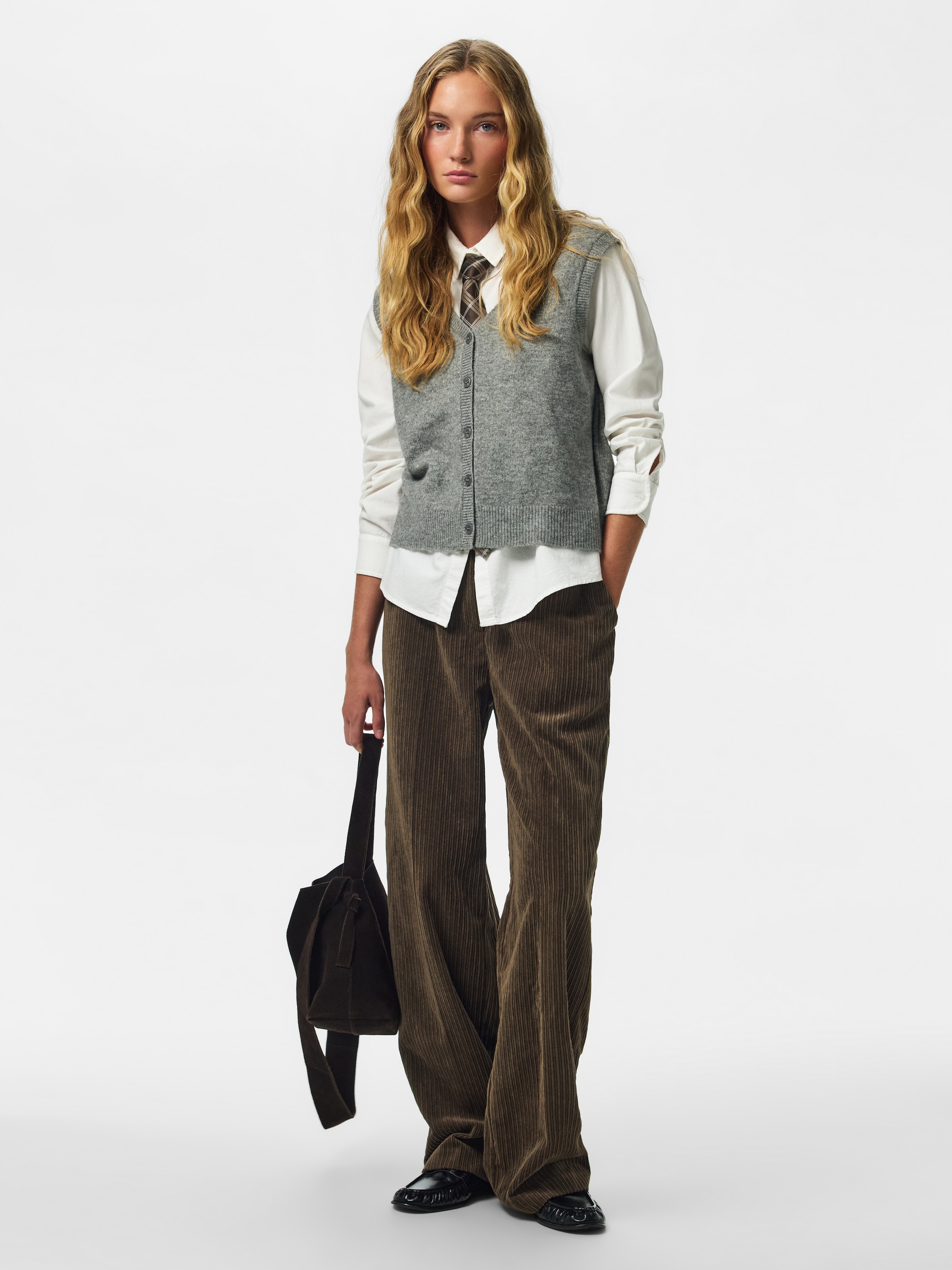 pieces Strickweste »PCSALLY SL V-NECK KNIT VEST NOOS BC« Materialmix