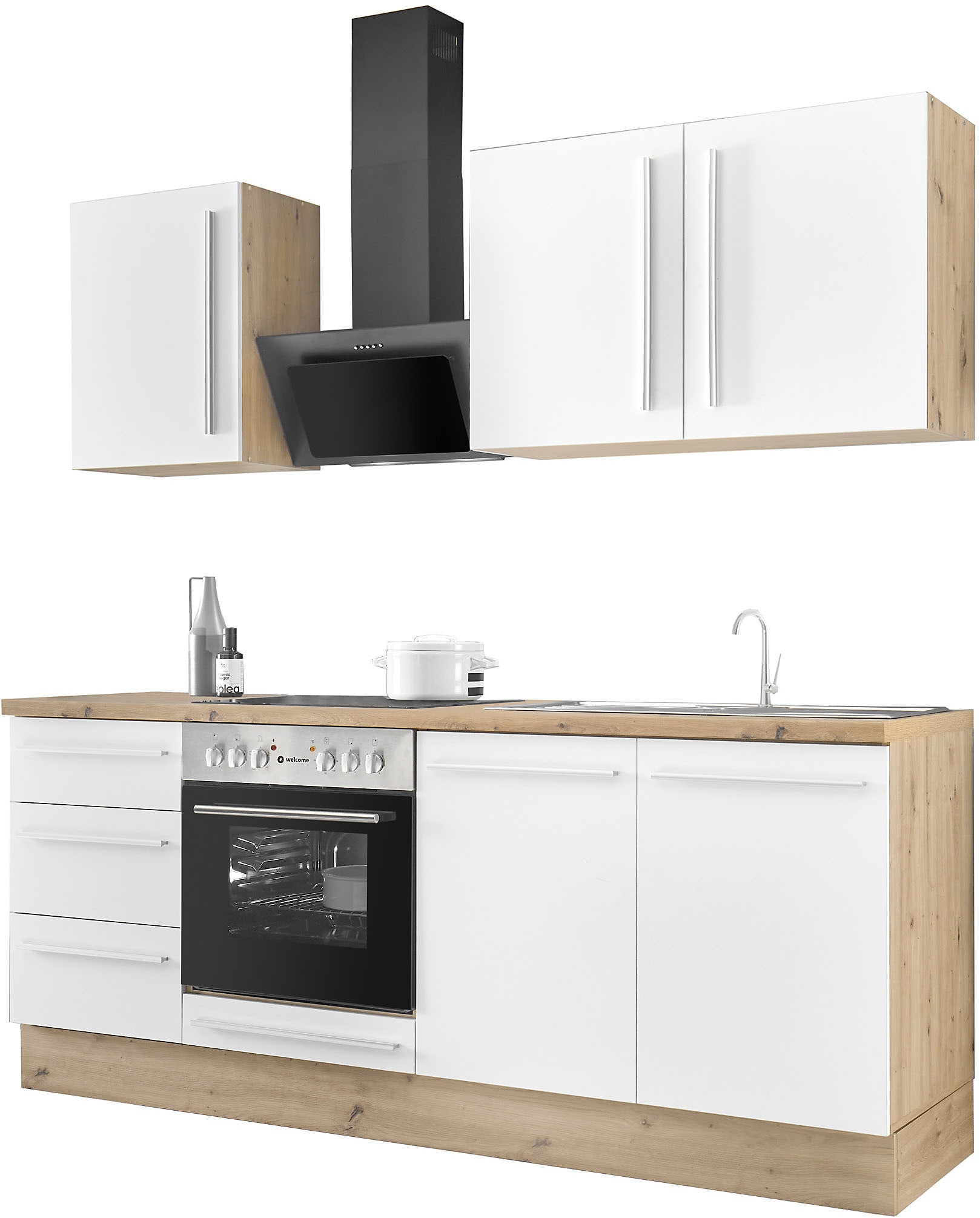 KOCHSTATION Küchenzeile »KS-Florida mit 38mm starker Arbeitsplatte« Breite 210 cm, wahlweise mit E-Geräten, Soft-Close-Funktion