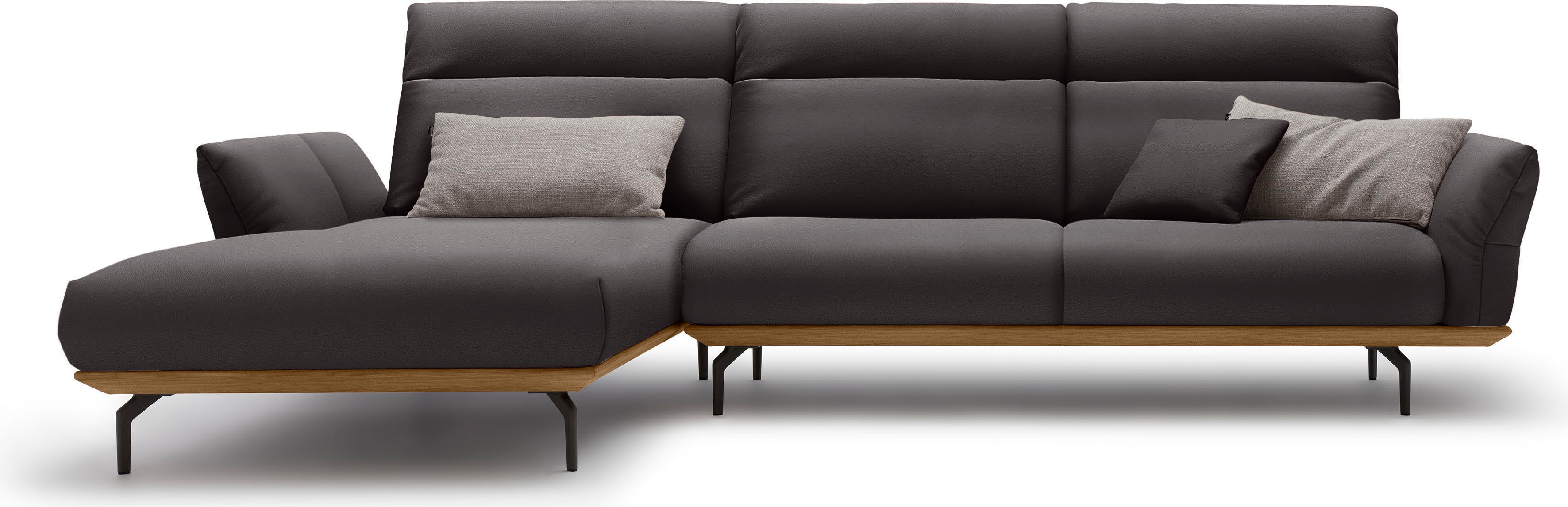 Creation BY ROLF BENZ Ecksofa "CR.460 Design-Sofa der Extraklasse, verstellbare Rückenlehne, L-Form" Sockel in Nussbaum, Winkelfüße in Umbragrau, Breite 318 cm