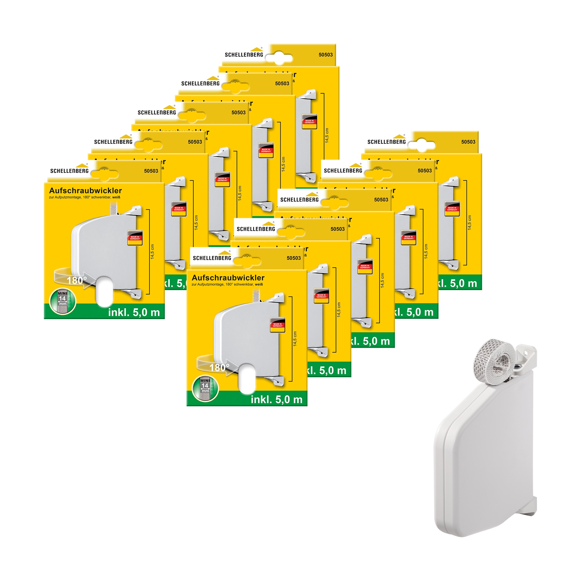SCHELLENBERG "Aufschraubwickler für das Rollladensystem Mini" Set, 10 tlg. tlg. schwenkbar, mit vormontiertem Rollladengurtband, braun oder weiß