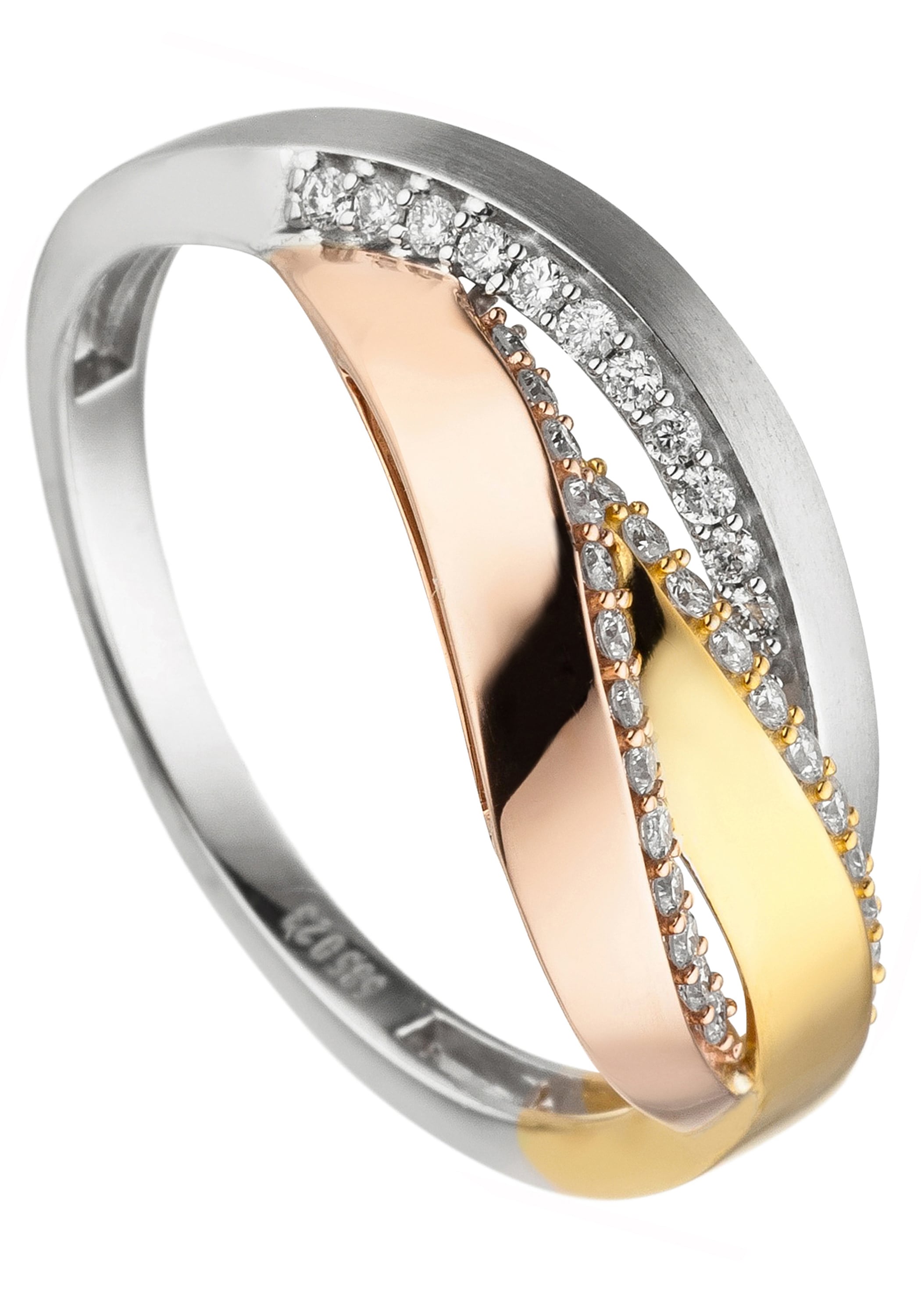 Fingerring »Tricolor-Ring mit 36 Diamanten«, 585 Gold