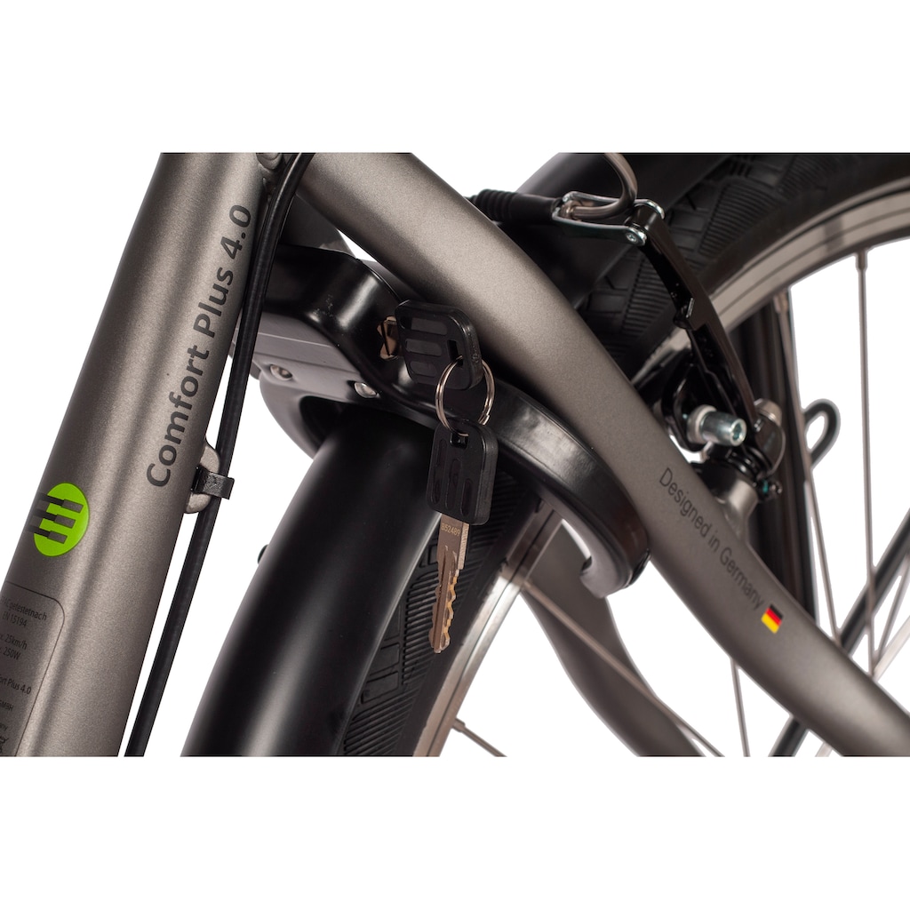 SAXONETTE E-Bike »Comfort Plus 4.0«, 7 Gang, Shimano, Frontmotor 250 W, E-Bike Citybike mit Rücktrittbremse, vollintegrierter Akku