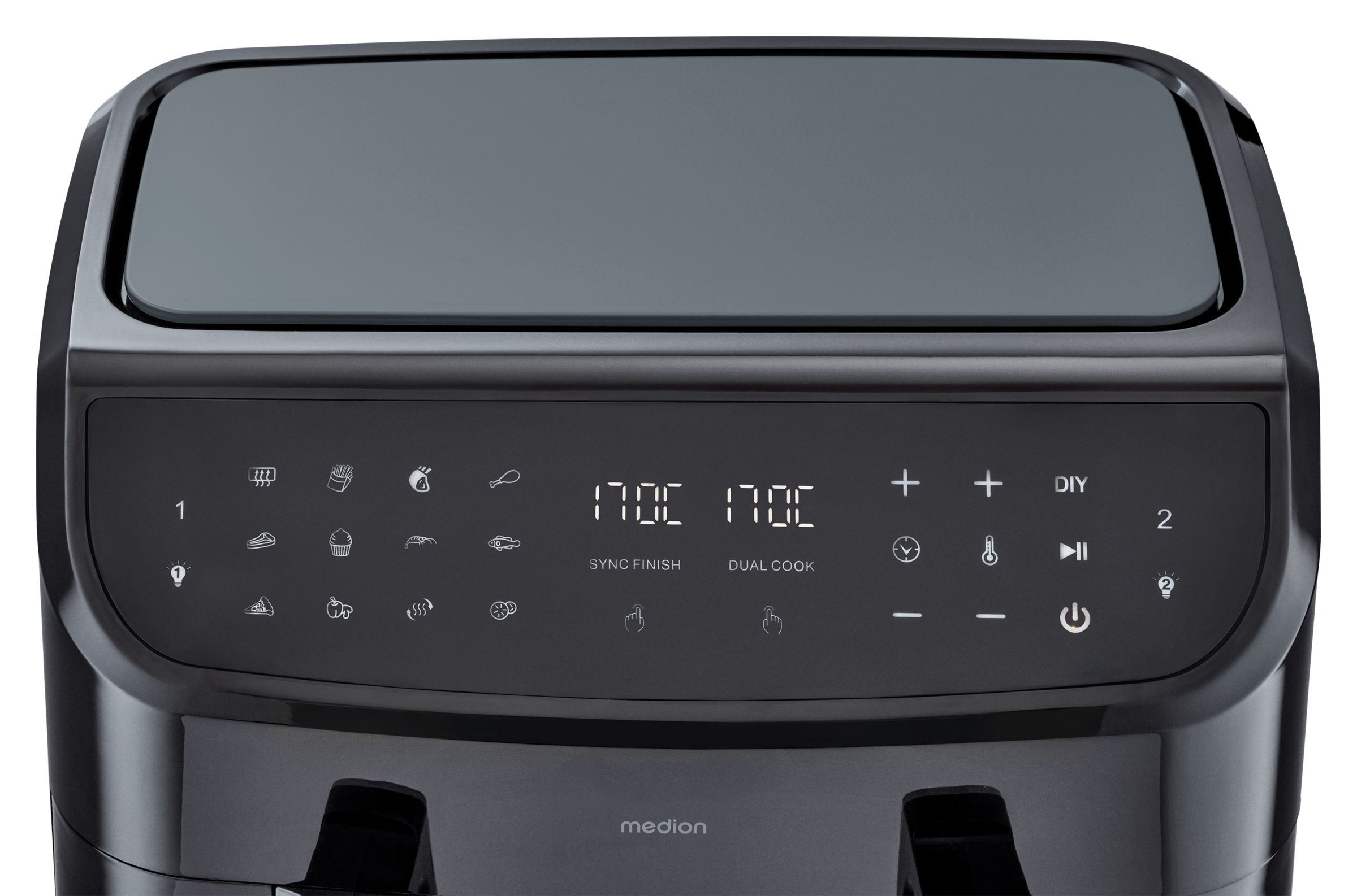 Medion® Heißluftfritteuse »P20 XL (MD 11760) 8,7 L Korbvolumen, 9 Automatikprogramme, Dual Cook«, 2400 W, Temperatur 50 - 200 °C, ILAG Beschichtung, Sync-Finish